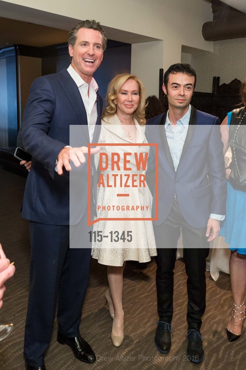 Gavin Newsom, Sophie Azouaou, Orkut Buyukkokten, REAF Underwriters Pre Gala Party with Lt. Governor Gavin Newsom, E&O Kitchen and Bar. 314 Sutter St, San Francisco, CA 94108, August 9th, 2016, Photo #115-1345 Gavin Newsom, Sophie Azouaou, Orkut Buyukkokten, Photo #115-1345