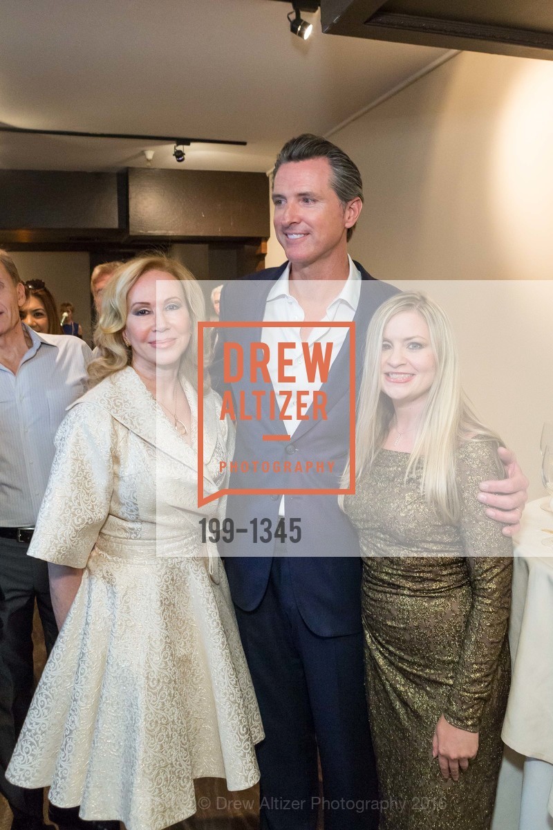 Sophie Azouaou, Gavin Newsom, Julie Hall, REAF Underwriters Pre Gala Party with Lt. Governor Gavin Newsom, E&O Kitchen and Bar. 314 Sutter St, San Francisco, CA 94108, August 9th, 2016, Photo #199-1345 Sophie Azouaou, Gavin Newsom, Julie Hall, Photo #199-1345