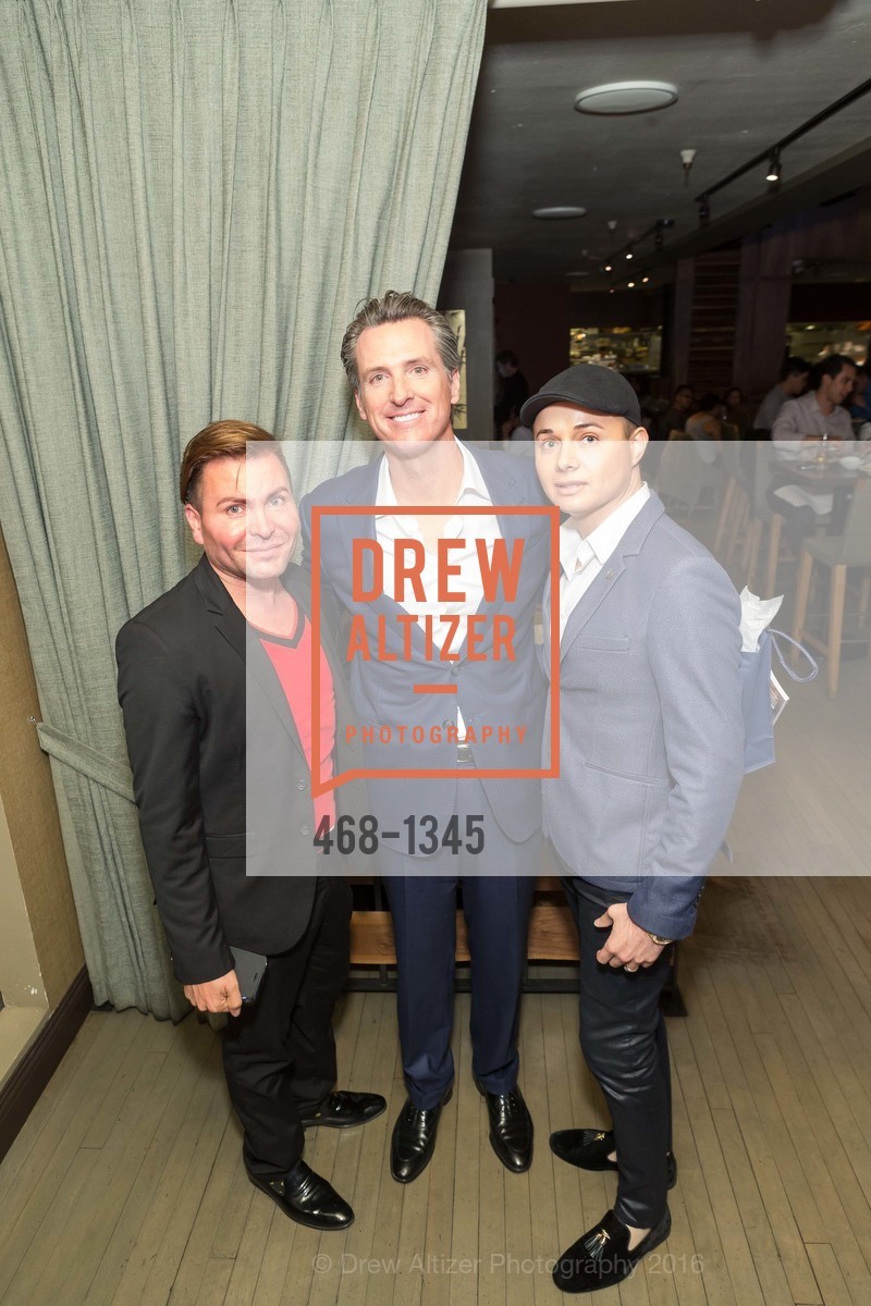 Ronnie Osorio, Gavin Newsom, Umberto Garibay, REAF Underwriters Pre Gala Party with Lt. Governor Gavin Newsom, E&O Kitchen and Bar. 314 Sutter St, San Francisco, CA 94108, August 9th, 2016, Photo #468-1345 Ronnie Osorio, Gavin Newsom, Umberto Garibay, Photo #468-1345