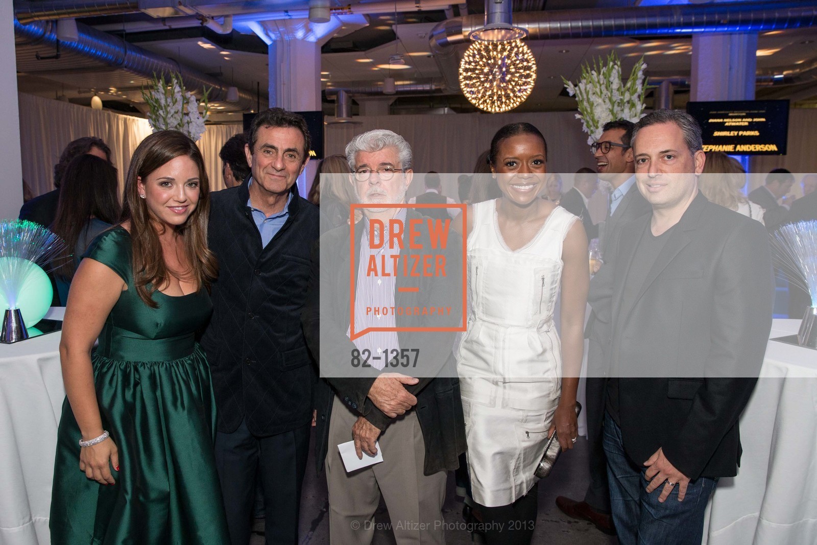 Jacqueline Sacks, Neal Benezra, George Lucas, Mellody Hobson, David Sacks, SFMOMA Bay Area Treasure Launch Party, Yammer Headquarters. 1355 Market St, September 20th, 2013, Photo #82-1357 Jacqueline Sacks, Neal Benezra, George Lucas, Mellody Hobson, David Sacks, Photo #82-1357