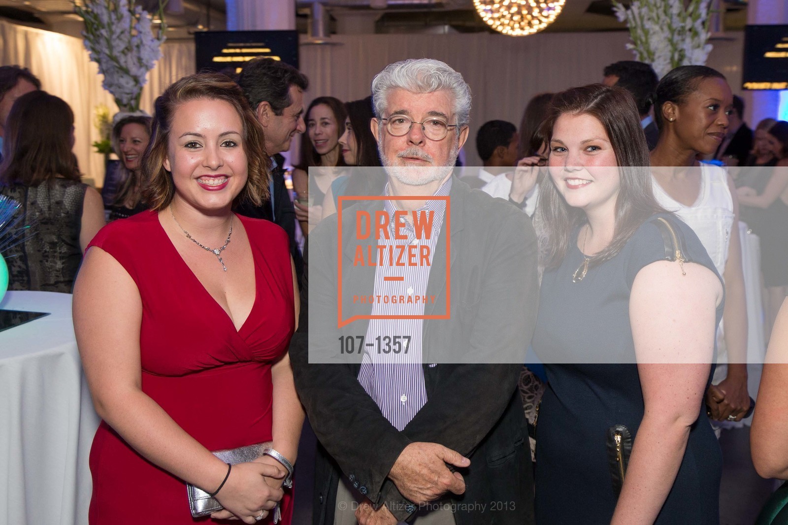 Kassie Barroquillo, George Lucas, Laura Patch, SFMOMA Bay Area Treasure Launch Party, Yammer Headquarters. 1355 Market St, September 20th, 2013, Photo #107-1357 Kassie Barroquillo, George Lucas, Laura Patch, Photo #107-1357