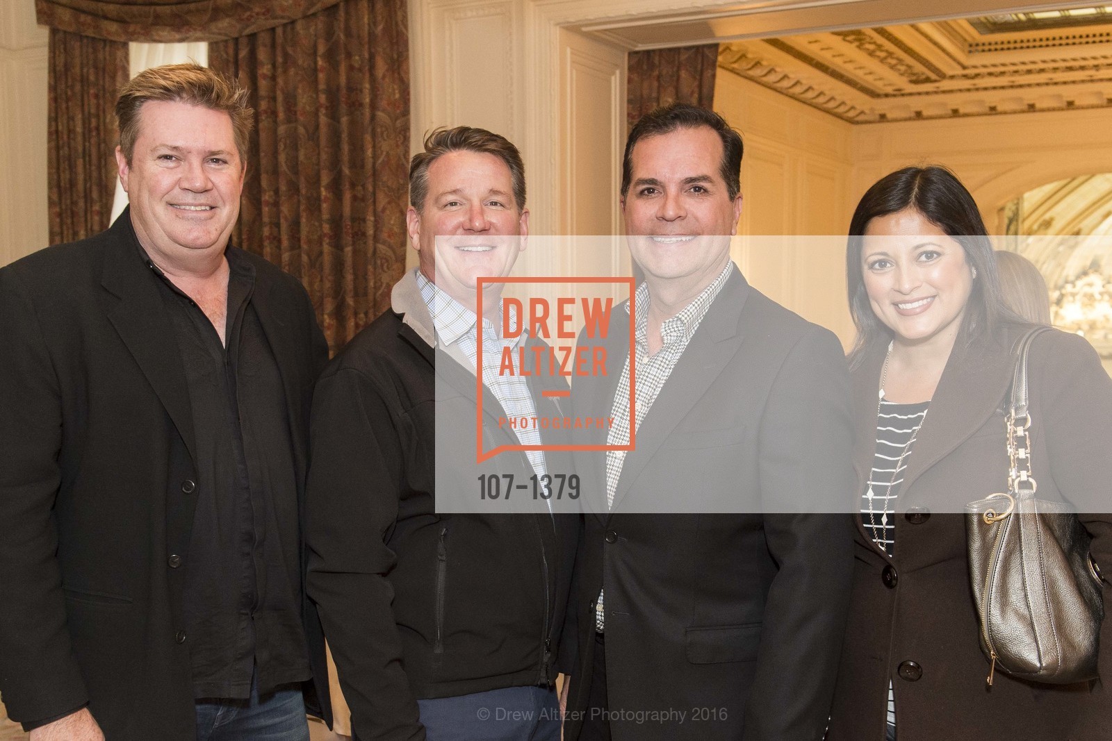Rick Hamer, Kevin Shanahan, Michael Montoya, Neena Sihota, Compassion is Universal Preview Party, Palace Hotel, August 22nd, 2016, Photo #107-1379 Rick Hamer, Kevin Shanahan, Michael Montoya, Neena Sihota, Photo #107-1379