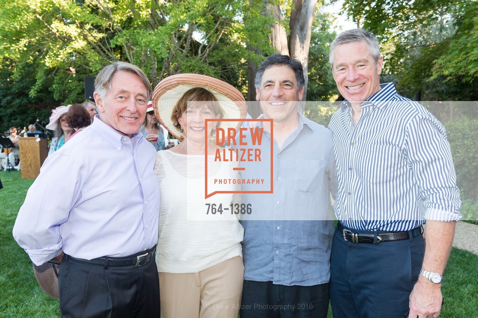 Steve Weller, Nancy Weller, Nadel Ross, Rick Runkel, Auxiliary of Court Appointed Special Advocates (CASA) of San Mateo County Annual Garden Party, Private Garden in Hillsborough. 125 El Cerrito Avenue, August 28th, 2016, Photo #764-1386 Steve Weller, Nancy Weller, Nadel Ross, Rick Runkel, Photo #764-1386