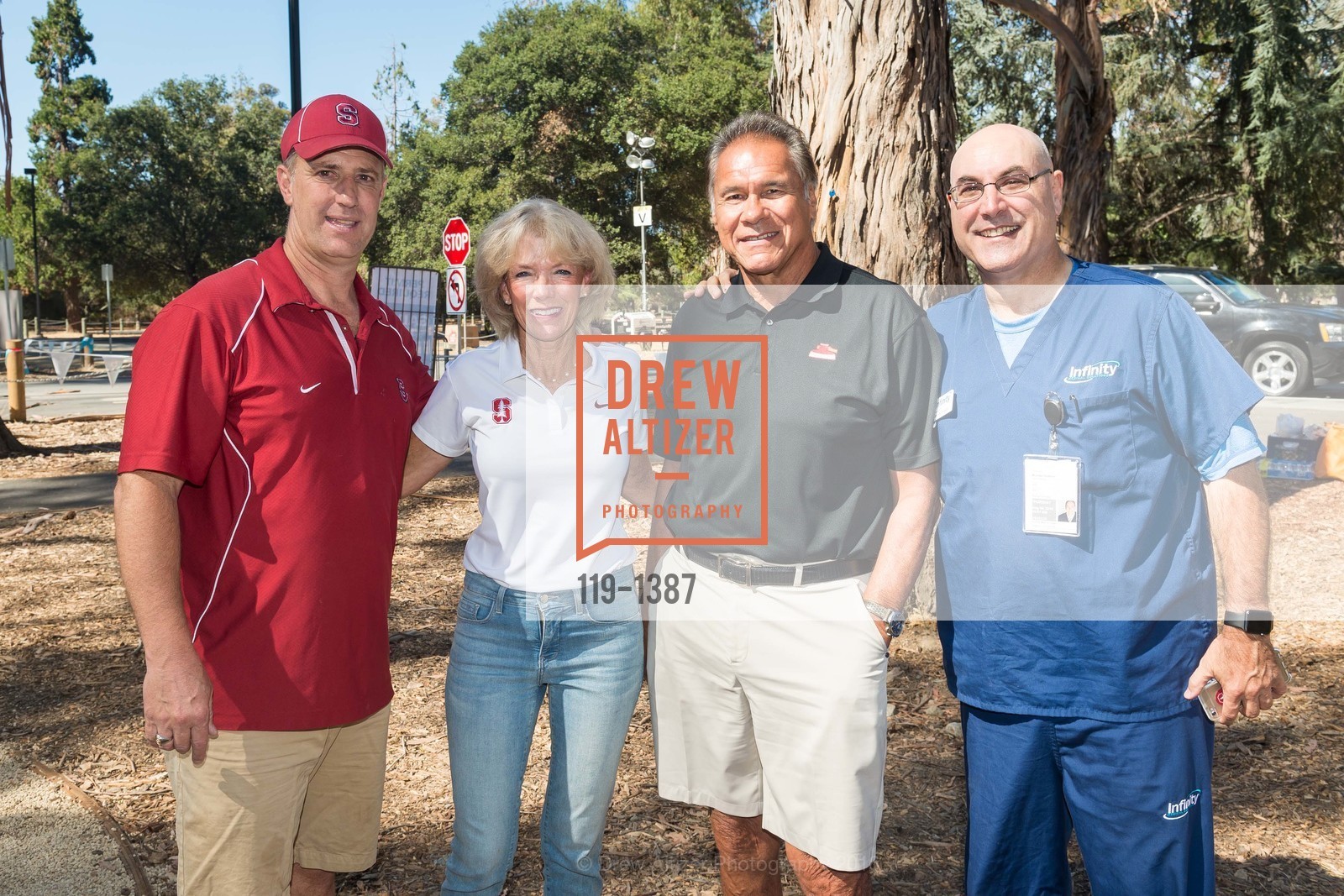 John Paye, Gerry Plunkett, Jim Plunkett, Michael Dotterer, Robert Mitchell Going Away Party Tailgate, Lasuen Picnic Area, September 2nd, 2016, Photo #119-1387 John Paye, Gerry Plunkett, Jim Plunkett, Michael Dotterer, Photo #119-1387