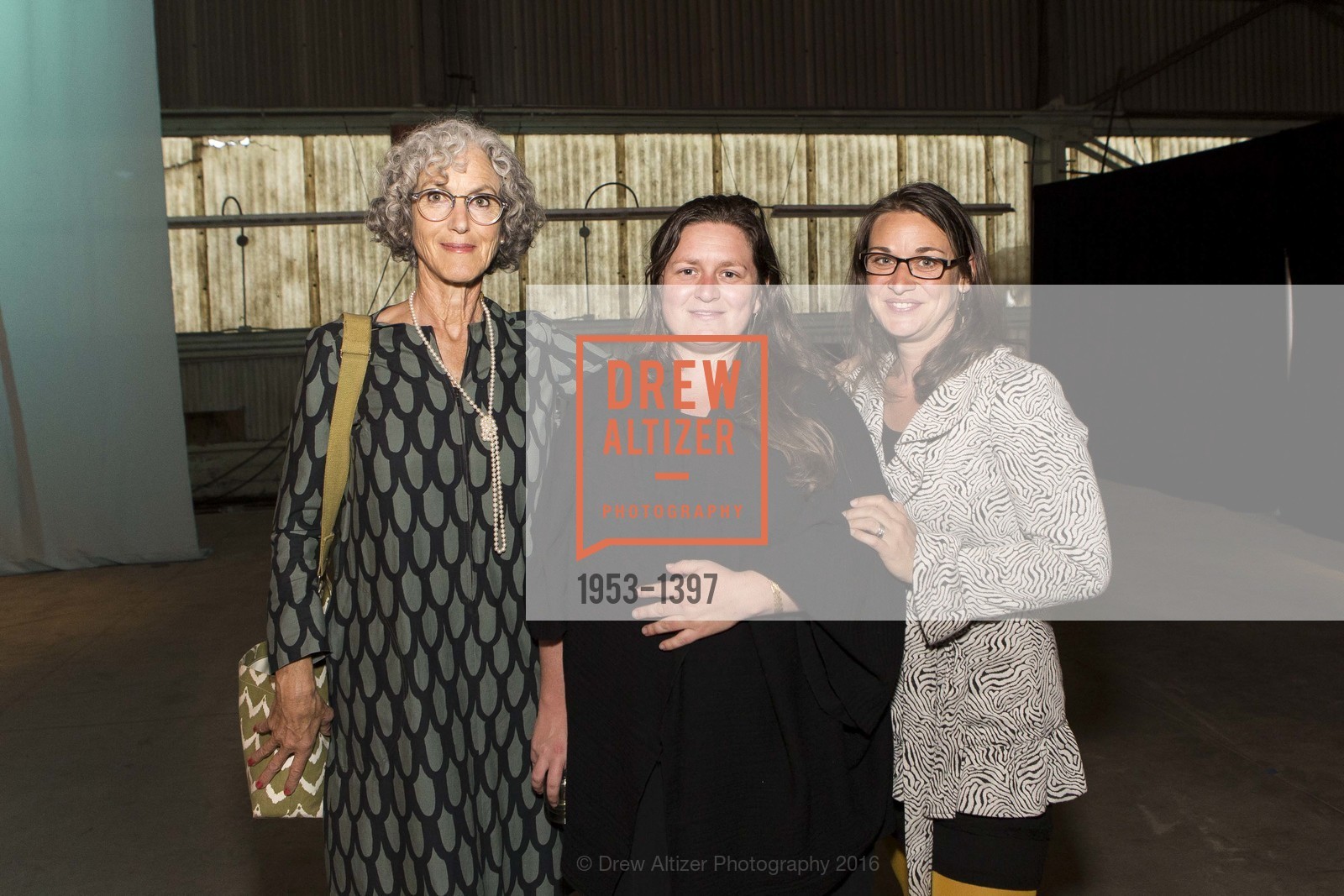 Suzanne Warner, Marta Johansen, Oona Gilles-Weil, FOR-SITE's Home Land Security Opening Gala, Crissy Field Building 937, September 10th, 2016, Photo #1953-1397 Suzanne Warner, Marta Johansen, Oona Gilles-Weil, Photo #1953-1397