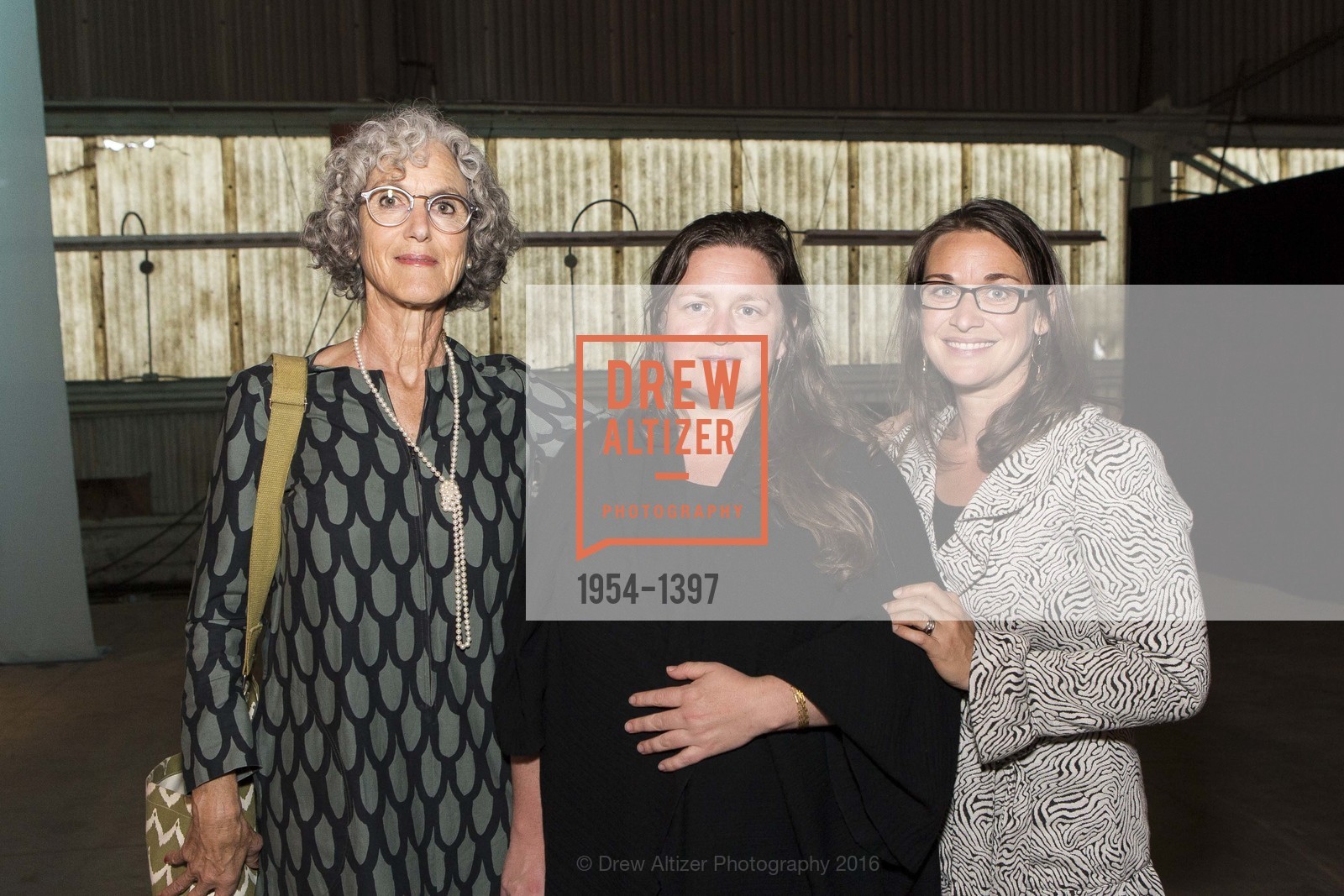 Suzanne Warner, Marta Johansen, Oona Gilles-Weil, FOR-SITE's Home Land Security Opening Gala, Crissy Field Building 937, September 10th, 2016, Photo #1954-1397 Suzanne Warner, Marta Johansen, Oona Gilles-Weil, Photo #1954-1397
