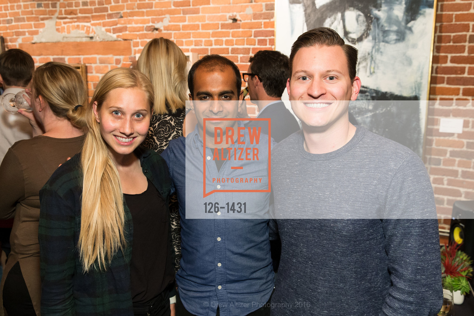 Hannah Sleznikow, Abhishek Bhatnagar, Ben Suarez, SF Bowie Exhibition, Reception, Dinner & After Party, Exhibition. 74 Langton St, September 22nd, 2016, Photo #126-1431 Hannah Sleznikow, Abhishek Bhatnagar, Ben Suarez, Photo #126-1431