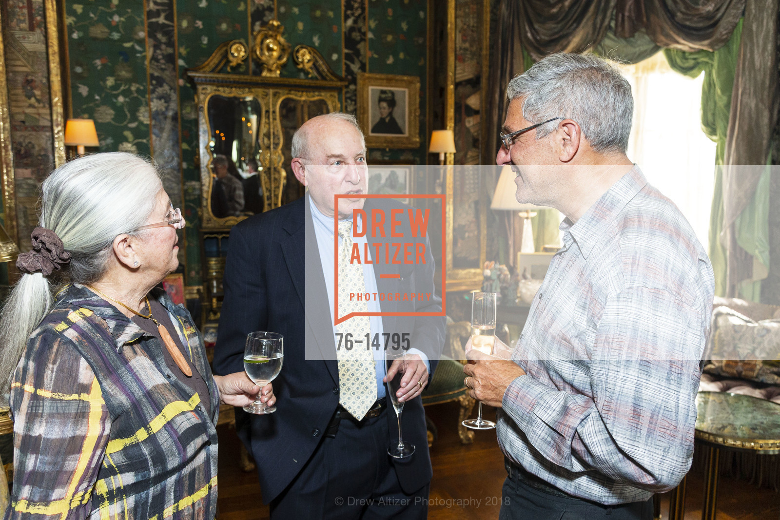 Bette Hirsch, Joe Hirsch, Mark Kalow, Gordon and Ann Getty host Opera Parallele, Private Residence, June 1st, 2018, Photo #76-14795 Bette Hirsch, Joe Hirsch, Mark Kalow, Photo #76-14795