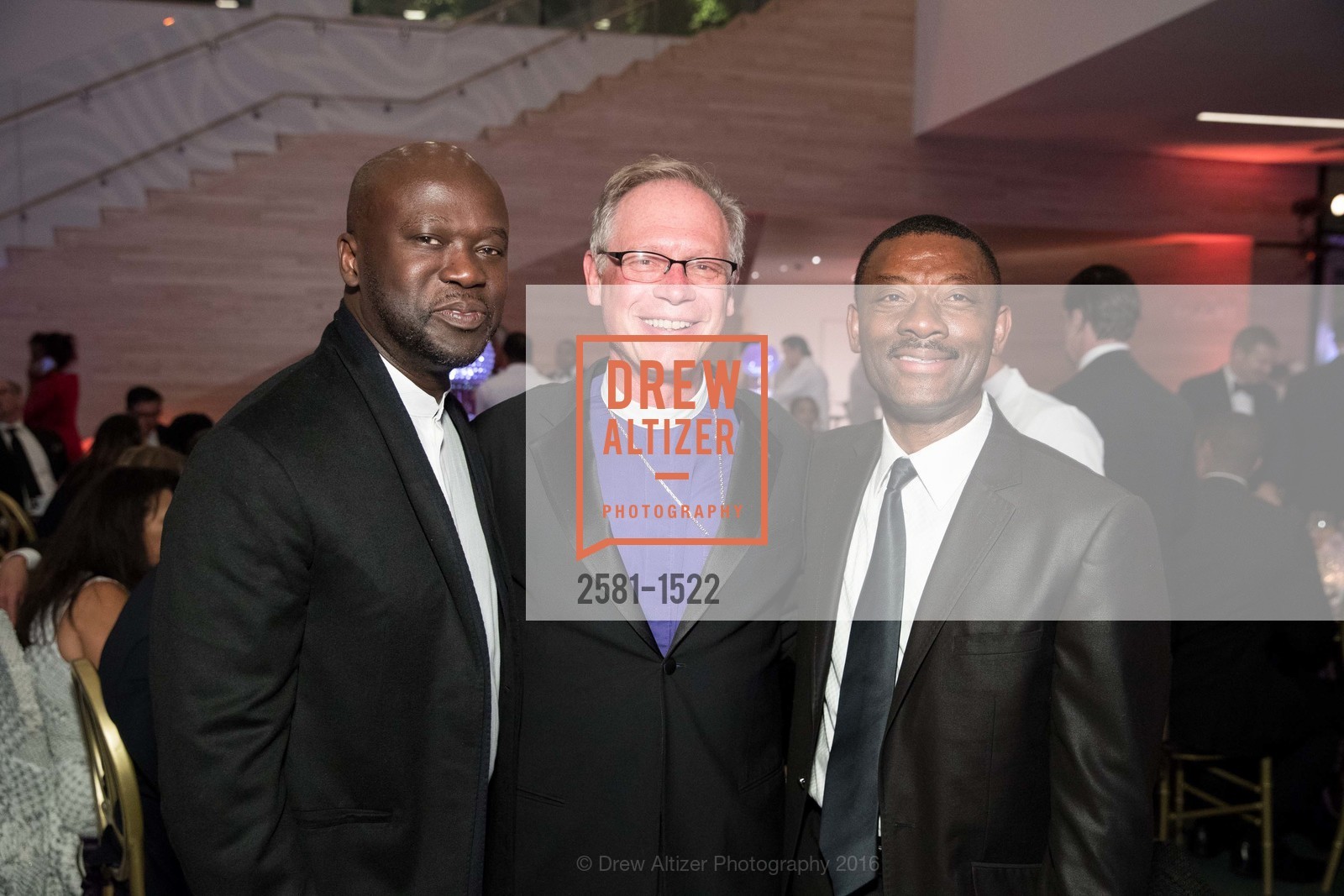 David Adjaye, Marc Andrus, Kofi Bonner, 2016 MoAD GALA, SF MOMA. 151 Third Street, October 22nd, 2016, Photo #2581-1522 David Adjaye, Marc Andrus, Kofi Bonner, Photo #2581-1522