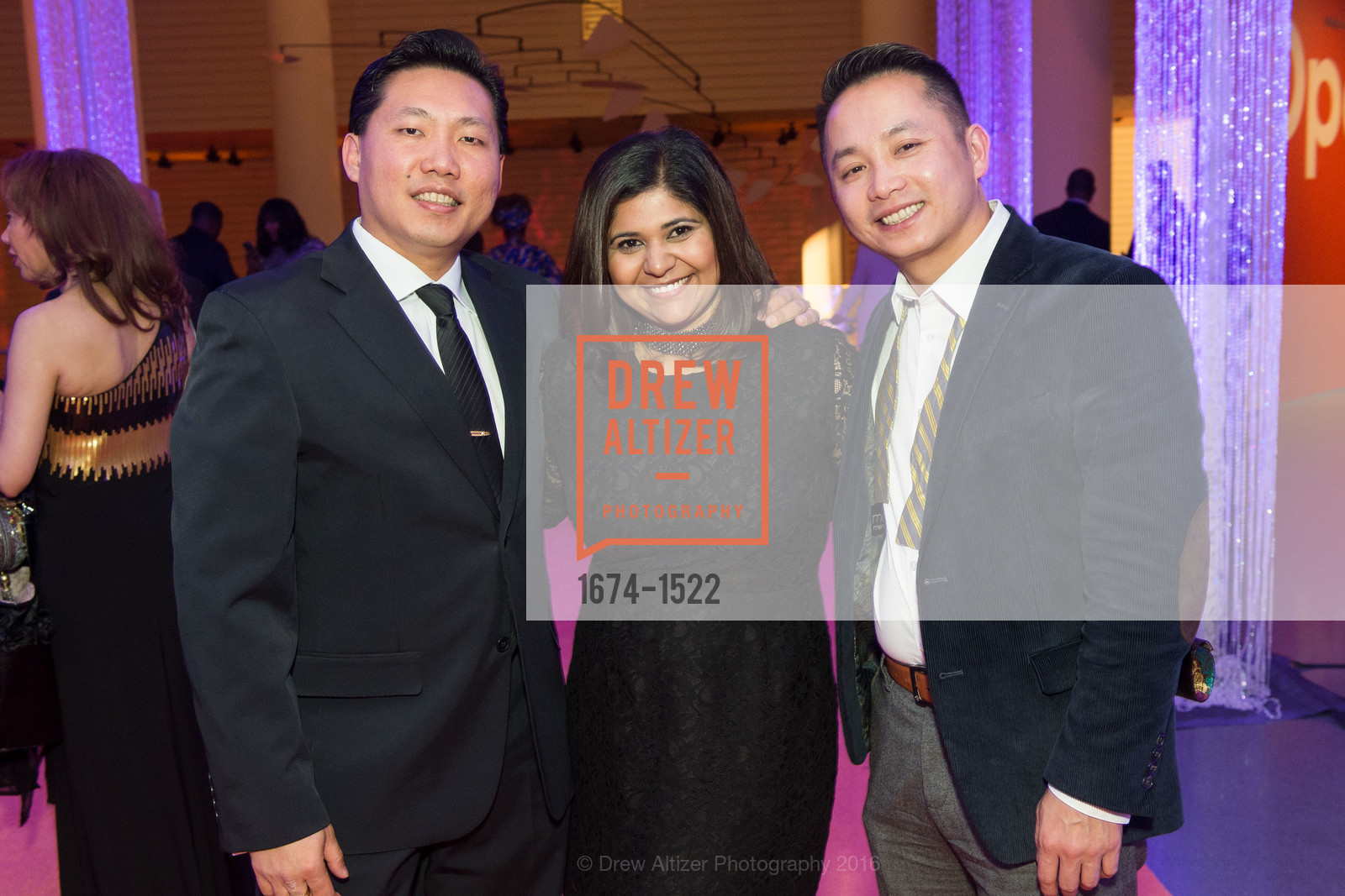 Suwandi Andjung, Sabrina Thakkar, Cory Tang, 2016 MoAD GALA, SF MOMA. 151 Third Street, October 22nd, 2016, Photo #1674-1522 Suwandi Andjung, Sabrina Thakkar, Cory Tang, Photo #1674-1522