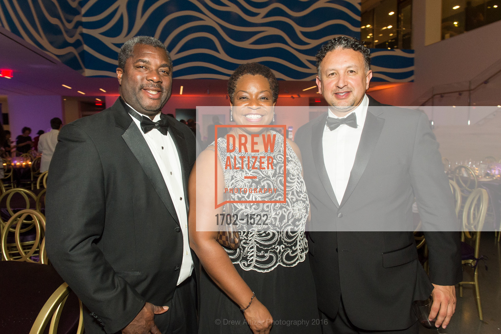 Vernon Goins, Darlene Goins, Miguel Bustos, 2016 MoAD GALA, SF MOMA. 151 Third Street, October 22nd, 2016, Photo #1702-1522 Vernon Goins, Darlene Goins, Miguel Bustos, Photo #1702-1522