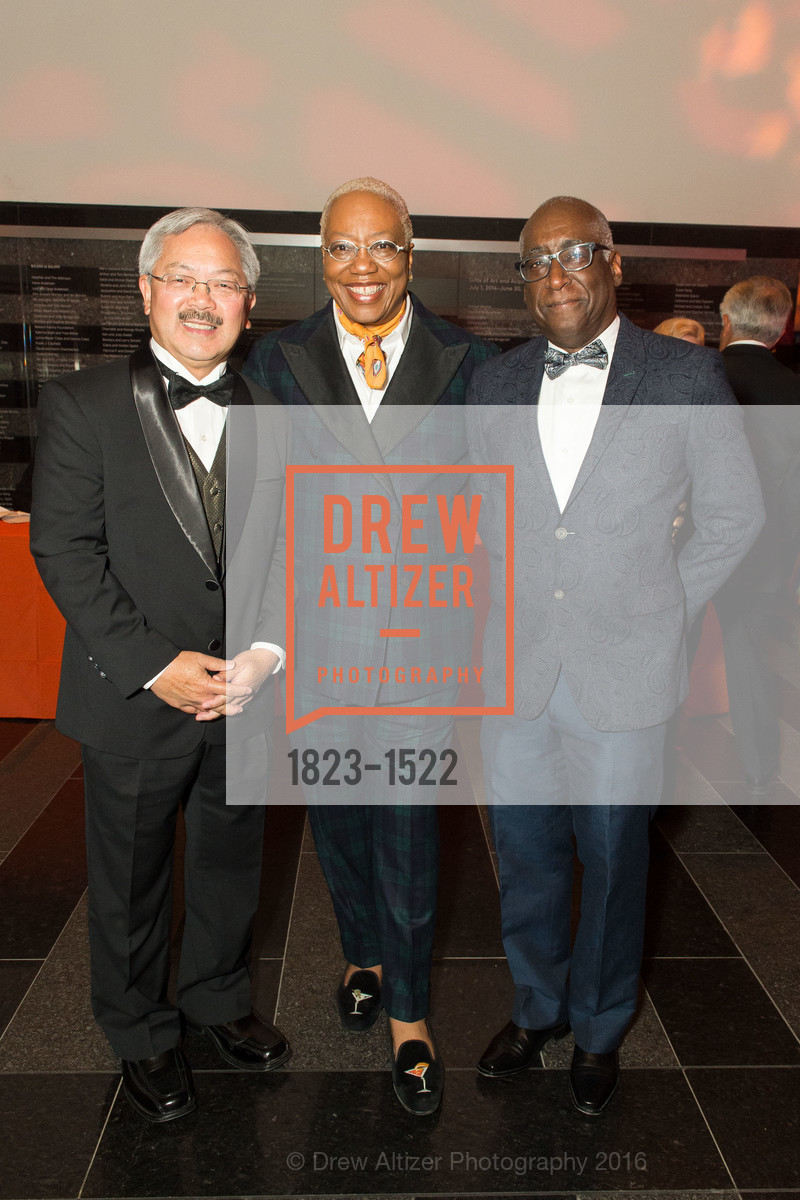 Linda Harrison, Ed Lee, Michael Warr, 2016 MoAD GALA, SF MOMA. 151 Third Street, December 12th, 2017, Photo #1823-1522 Linda Harrison, Ed Lee, Michael Warr, Photo #1823-1522