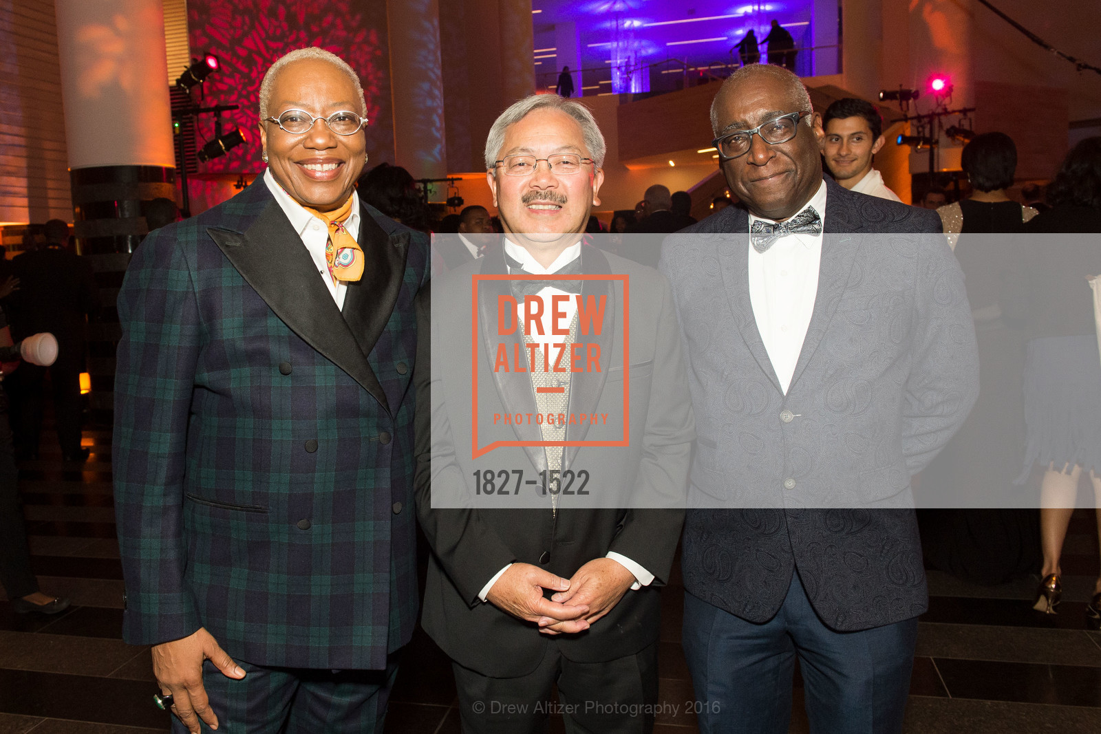 Linda Harrison, Ed Lee, Michael Warr, 2016 MoAD GALA, SF MOMA. 151 Third Street, December 12th, 2017, Photo #1827-1522 Linda Harrison, Ed Lee, Michael Warr, Photo #1827-1522