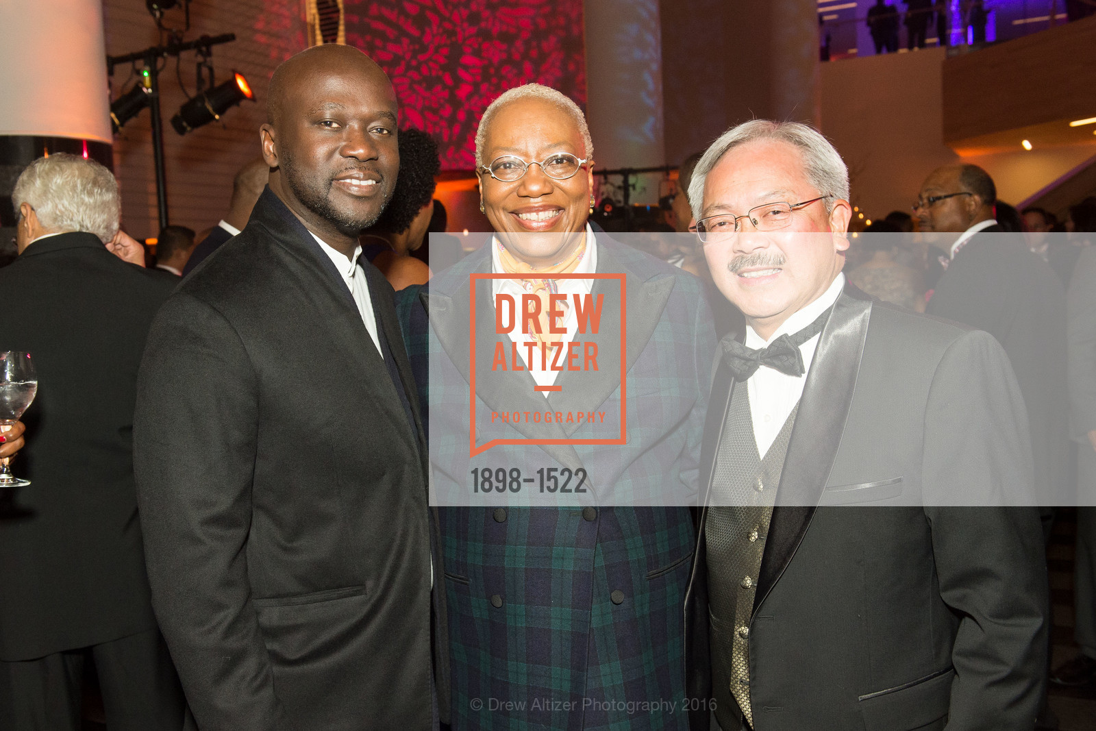 David Adjaye, Linda Harrison, Ed Lee, 2016 MoAD GALA, SF MOMA. 151 Third Street, December 12th, 2017, Photo #1898-1522 David Adjaye, Linda Harrison, Ed Lee, Photo #1898-1522
