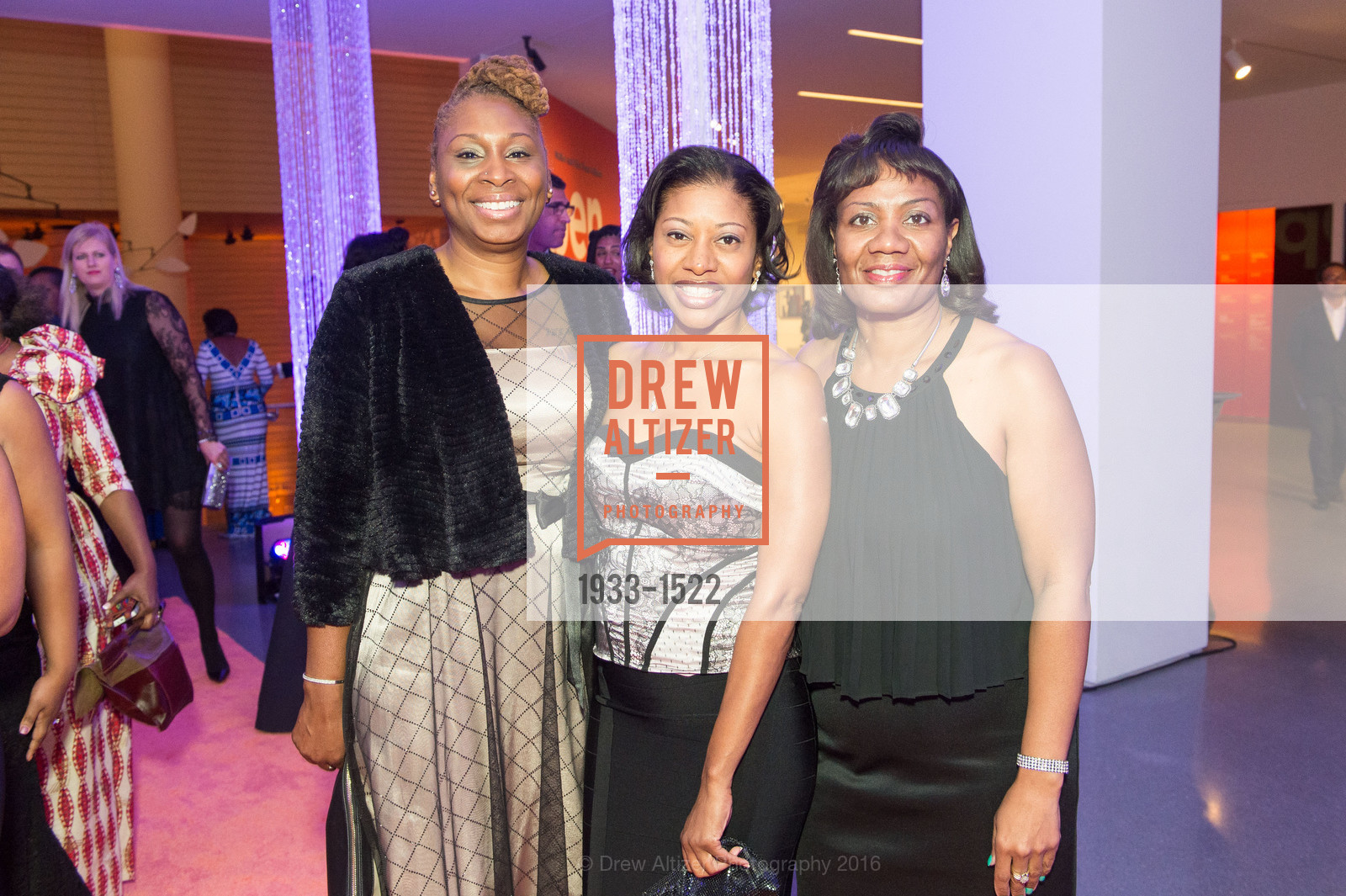 Karen Hill, Theresa, Rhonda Ware, 2016 MoAD GALA, SF MOMA. 151 Third Street, October 22nd, 2016, Photo #1933-1522 Karen Hill, Theresa, Rhonda Ware, Photo #1933-1522