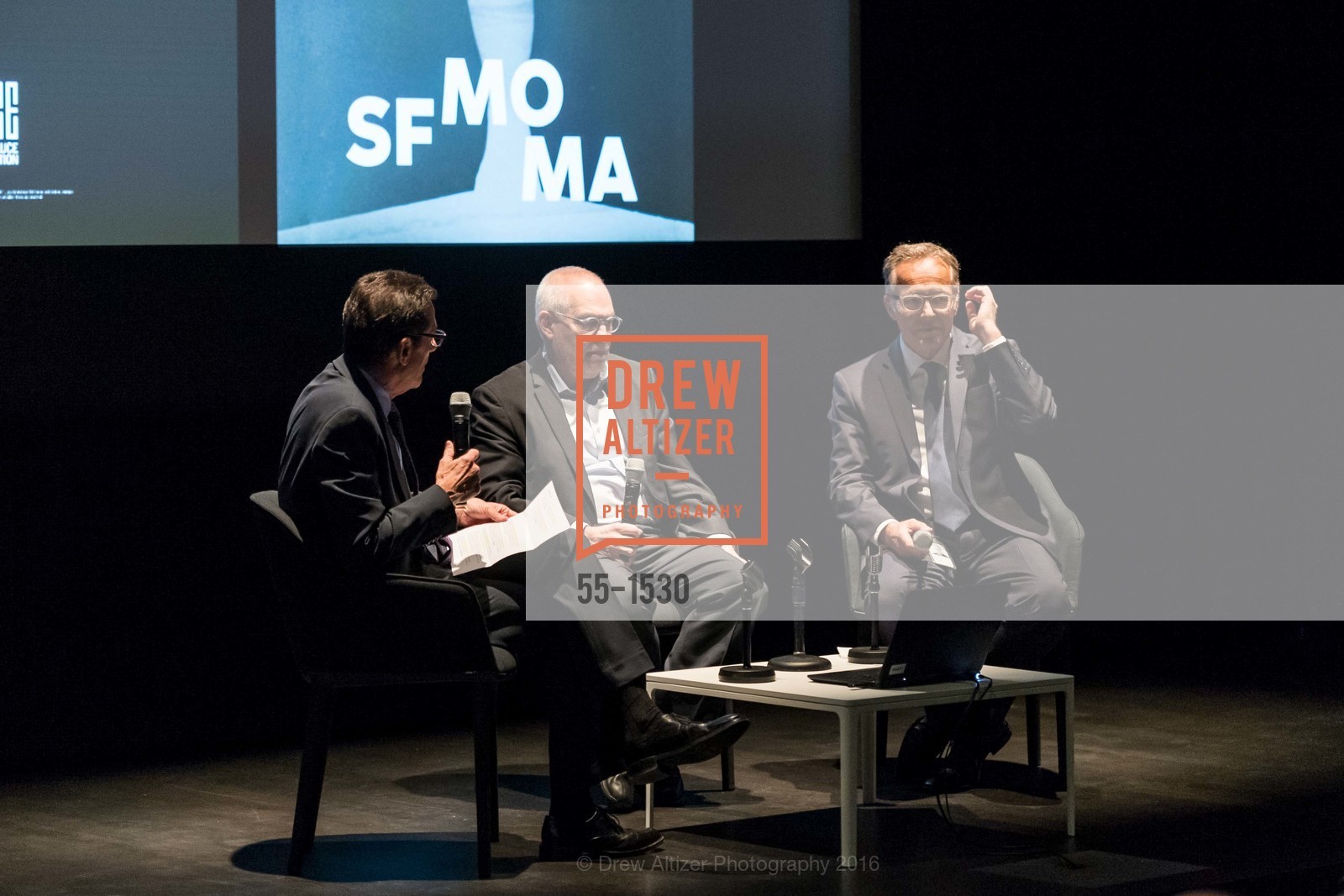 Neal Benezra, Gary Garrels, Rudolf Frieling, SFMOMA Curators’ Circle/Director’s Circle Reception for Bruce Conner: It’s All True, SFMOMA. 2525 Van Ness St, October 26th, 2016, Photo #55-1530 Neal Benezra, Gary Garrels, Rudolf Frieling, Photo #55-1530