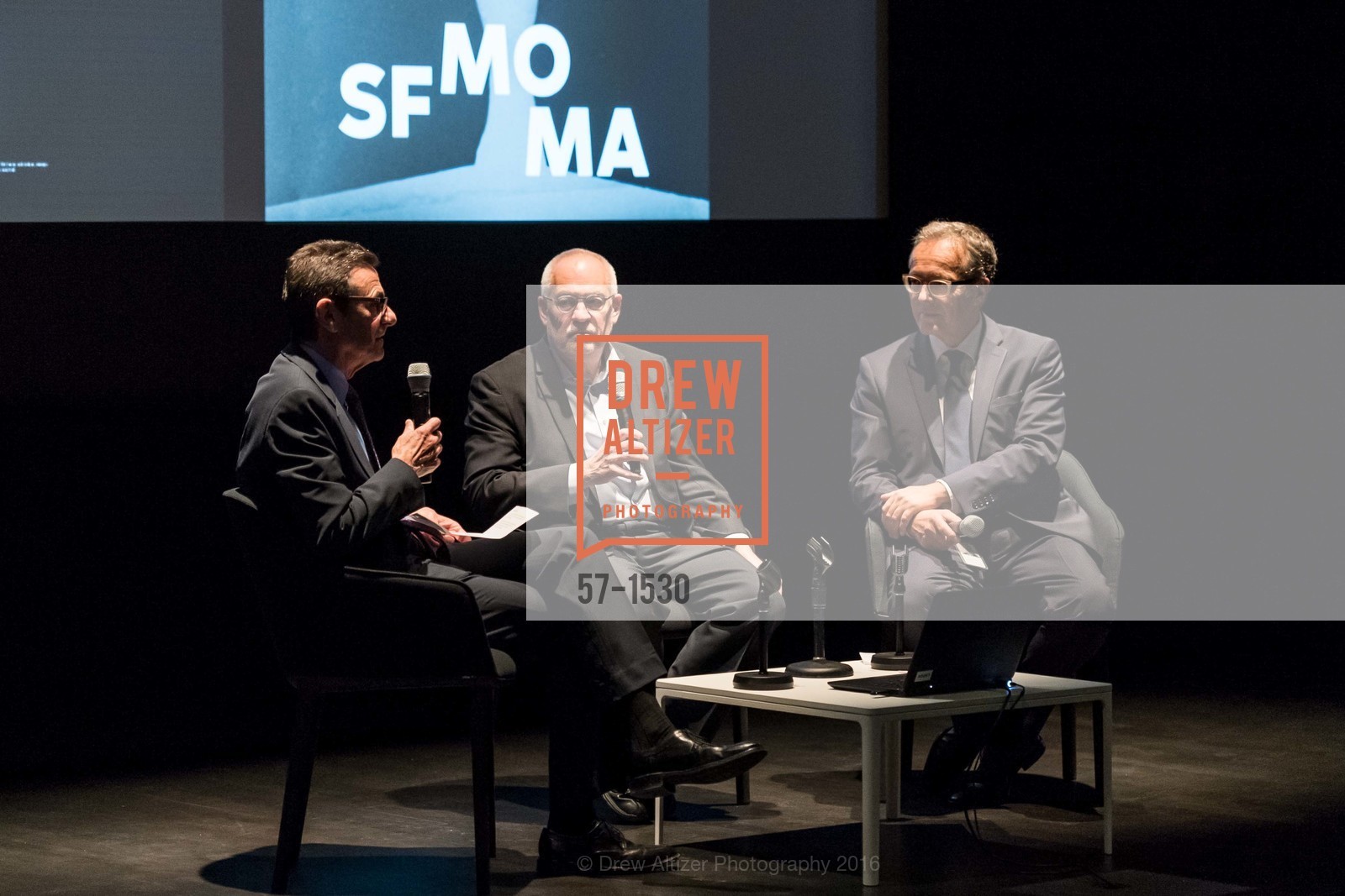 Neal Benezra, Gary Garrels, Rudolf Frieling, SFMOMA Curators’ Circle/Director’s Circle Reception for Bruce Conner: It’s All True, SFMOMA. 2525 Van Ness St, October 26th, 2016, Photo #57-1530 Neal Benezra, Gary Garrels, Rudolf Frieling, Photo #57-1530