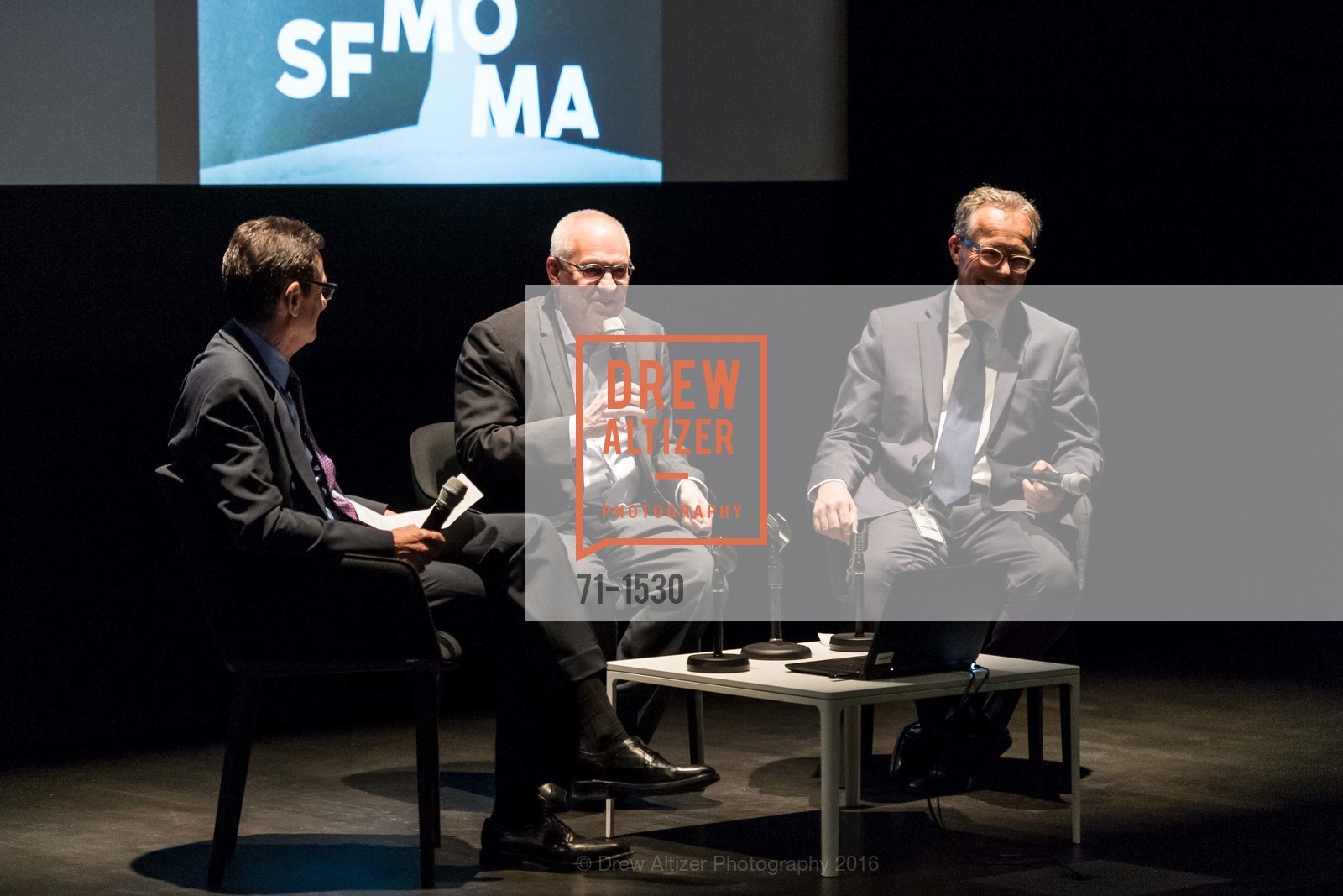 Neal Benezra, Gary Garrels, Rudolf Frieling, SFMOMA Curators’ Circle/Director’s Circle Reception for Bruce Conner: It’s All True, SFMOMA. 2525 Van Ness St, October 26th, 2016, Photo #71-1530 Neal Benezra, Gary Garrels, Rudolf Frieling, Photo #71-1530