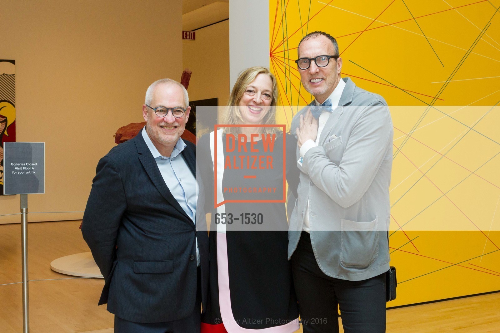 Gary Garrels, Ana Roth, Maynard Monrow, SFMOMA Curators’ Circle/Director’s Circle Reception for Bruce Conner: It’s All True, SFMOMA. 2525 Van Ness St, October 26th, 2016, Photo #653-1530 Gary Garrels, Ana Roth, Maynard Monrow, Photo #653-1530