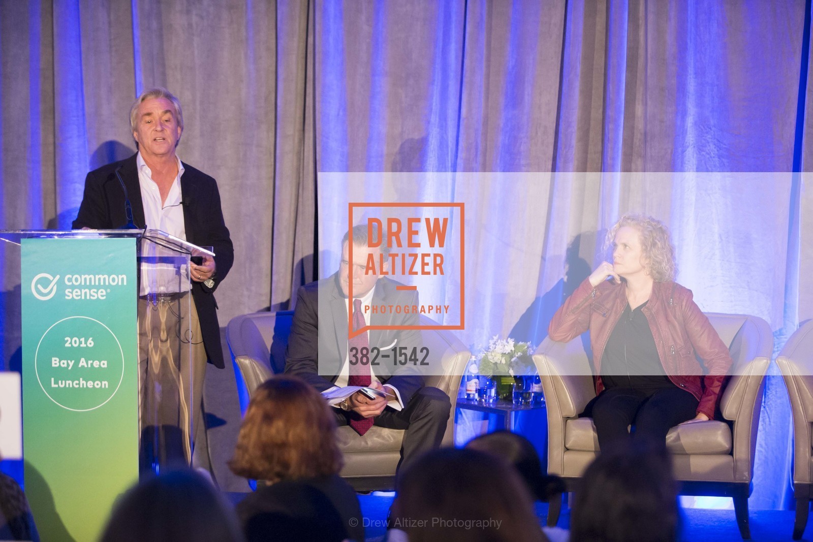 Jim Steyer, Frank Somerville, Meg LeFauve, Common Sense Luncheon, St. Regis Hotel, Ballroom. 125 3rd St, Photo #382-1542 Jim Steyer, Frank Somerville, Meg LeFauve, Photo #382-1542