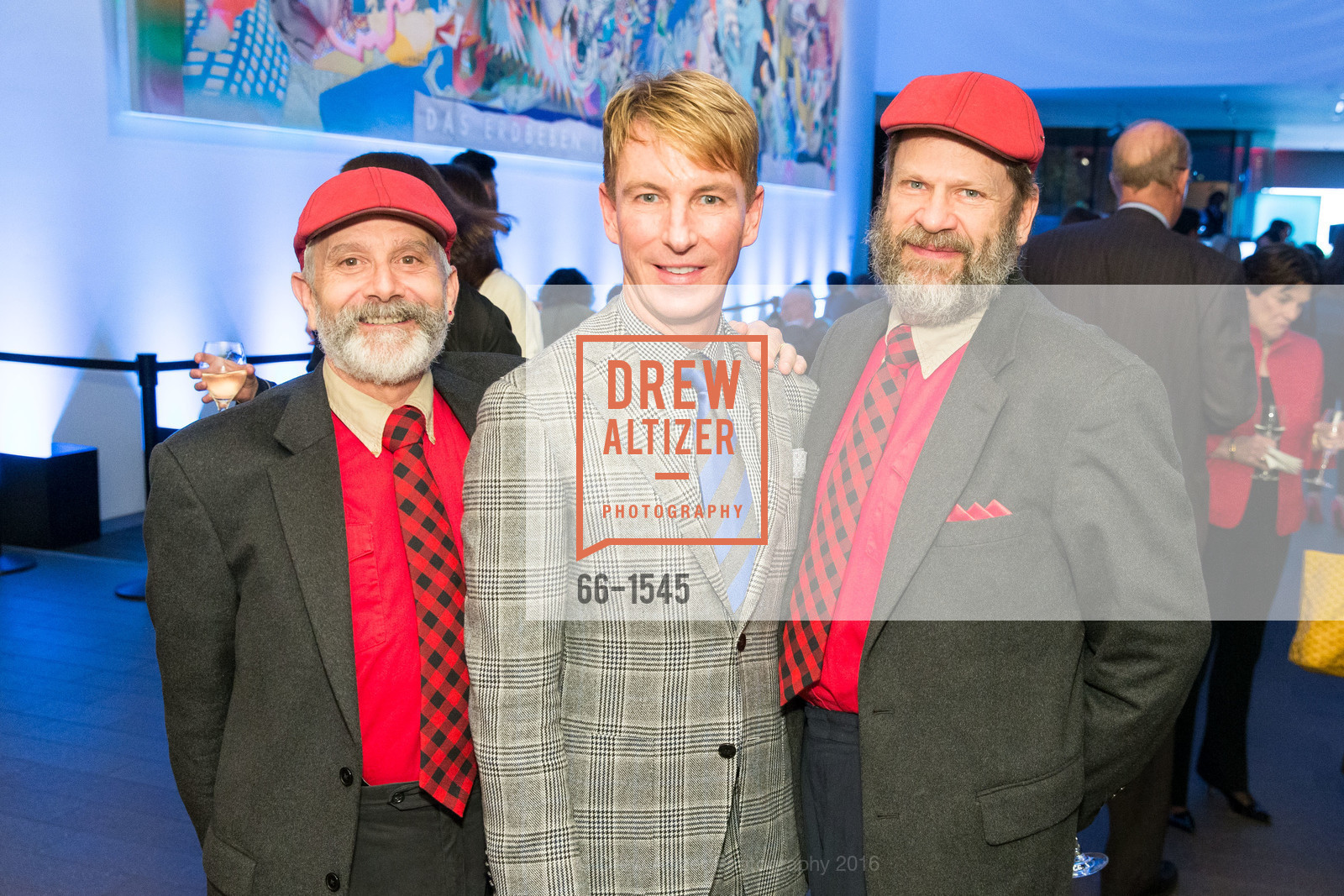 Randy Laroche, Jack Calhoun, David Laudon, Frank Stella and Danny Lyon Donor Reception at the de Young, de Young. 2525 Van Ness St, November 3rd, 2016, Photo #66-1545 Randy Laroche, Jack Calhoun, David Laudon, Photo #66-1545