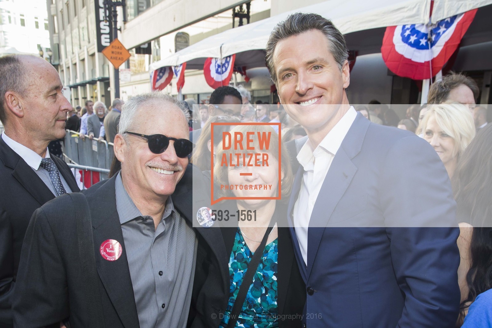 Alan Beaver, Gladys Sacago, Gavin Newsom, John's Grill Hosts Willie Brown Luncheon, John's Grill, November 8th, 2016, Photo #593-1561 Alan Beaver, Gladys Sacago, Gavin Newsom, Photo #593-1561
