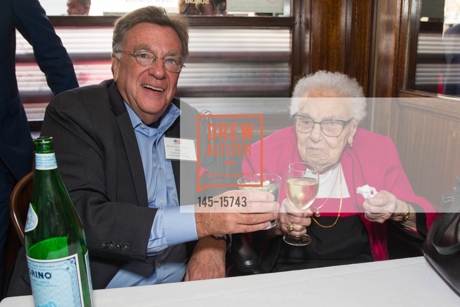 Lee Houskeeper, Lucy Mirigian, Election Day Luncheon at John's Grill, John's Grill. 53 Ellis St, June 5th, 2018, Photo #145-15743 Lee Houskeeper, Lucy Mirigian, Photo #145-15743