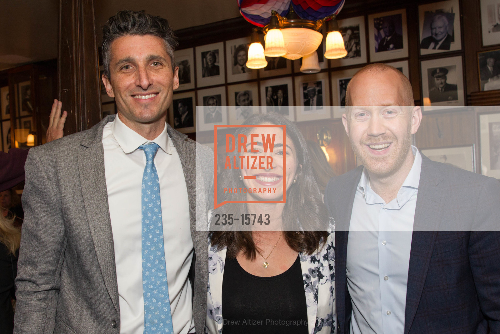 Nickolaus Sackett, Sosan Madanat, Jason Overman, Election Day Luncheon at John's Grill, John's Grill. 53 Ellis St, June 5th, 2018, Photo #235-15743 Nickolaus Sackett, Sosan Madanat, Jason Overman, Photo #235-15743