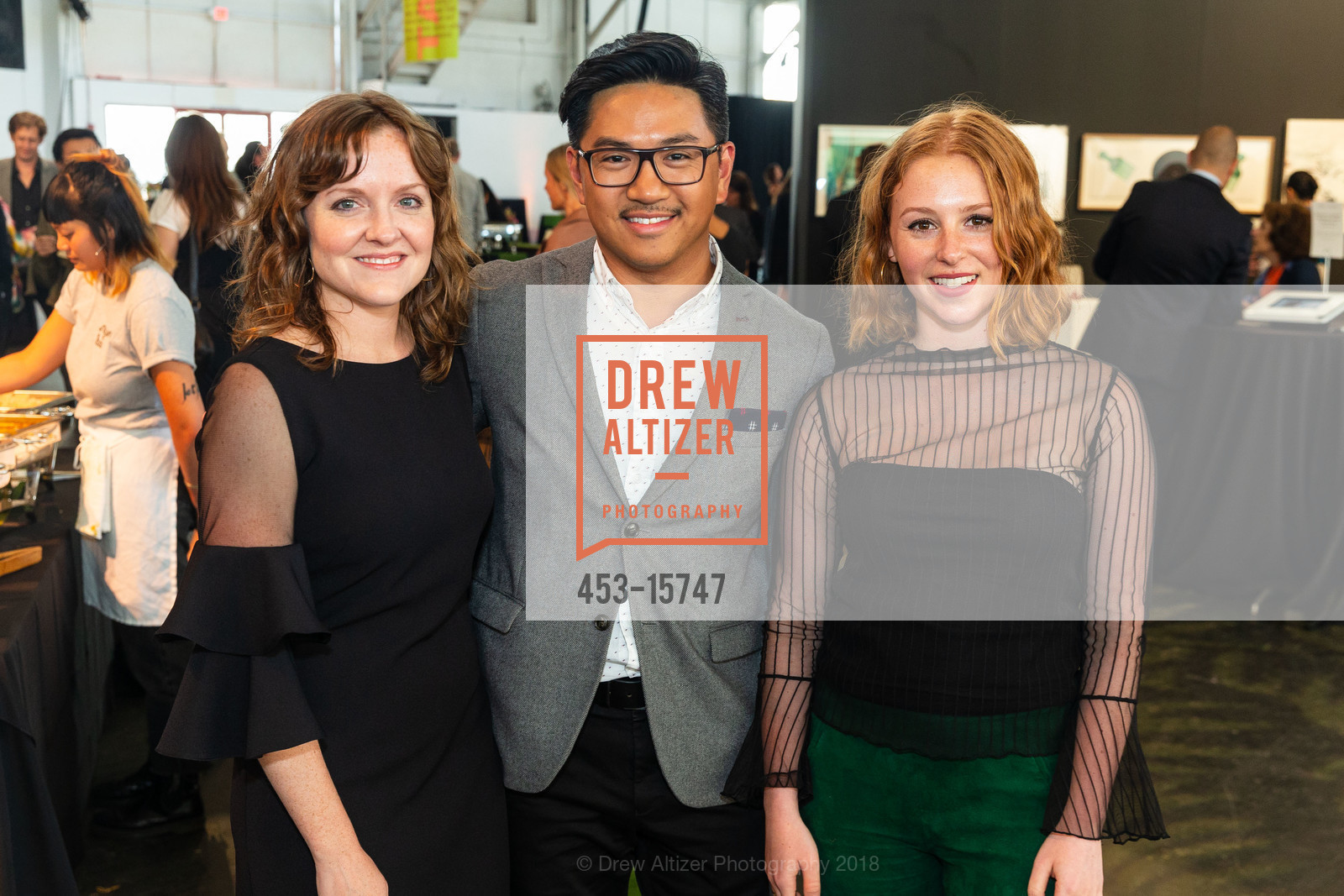Kristin Delzell, Brian Cadiz, Jonna Schreibman, Headlands Art Auction for Benefitting Headlands Center for the Arts 2018, Festival Pavilion, Fort Mason Center for Arts and Culture Landmark Building. C, 2 Marina Blvd, June 6th, 2018, Photo #453-15747 Kristin Delzell, Brian Cadiz, Jonna Schreibman, Photo #453-15747