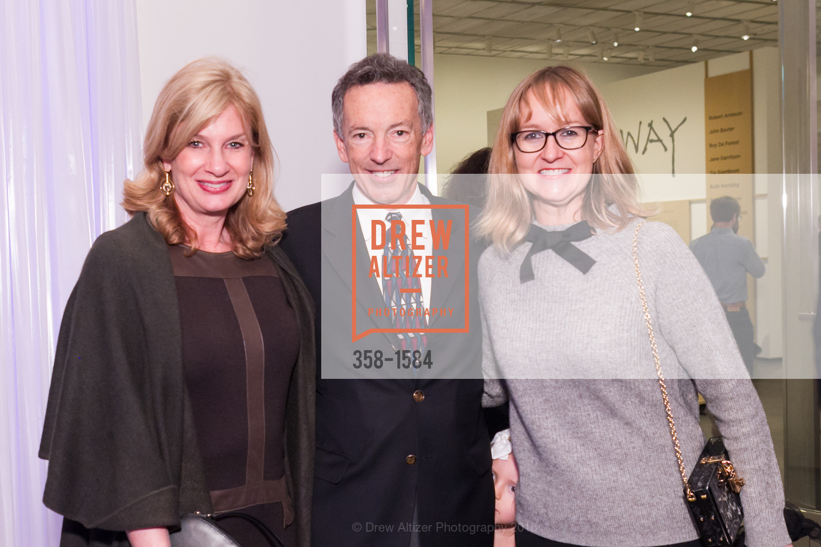 Karen Walker, Rick Walker, Andrea Ponti, Director's Debut, Manetti Shrem Museum of Art. Old Davis Road at Alumni Lane, November 12th, 2016, Photo #358-1584 Karen Walker, Rick Walker, Andrea Ponti, Photo #358-1584