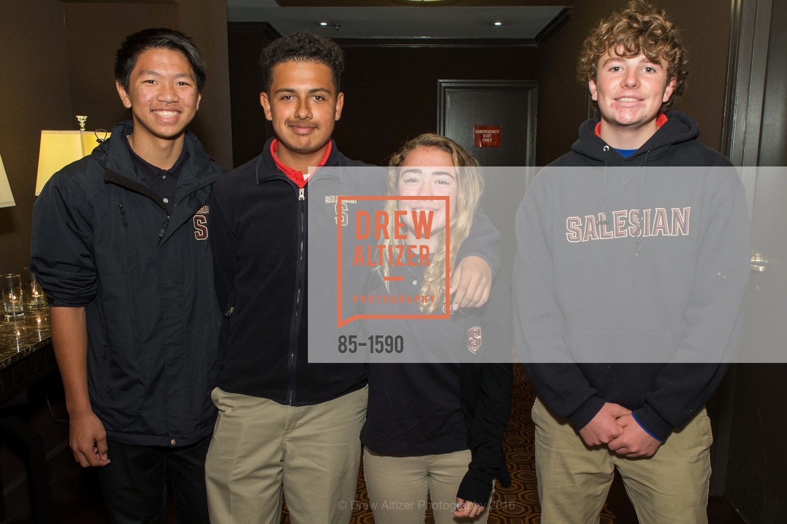 Justin Ngo, Kevin Alvarez, Autumn Fehr, Dominic Driscoll, BAY SCHOLARS Thanksgiving Luncheon, Merchant's Exchange Building, Julia Morgan Ballroom. 465 California St, November 18th, 2016, Photo #85-1590 Justin Ngo, Kevin Alvarez, Autumn Fehr, Dominic Driscoll, Photo #85-1590