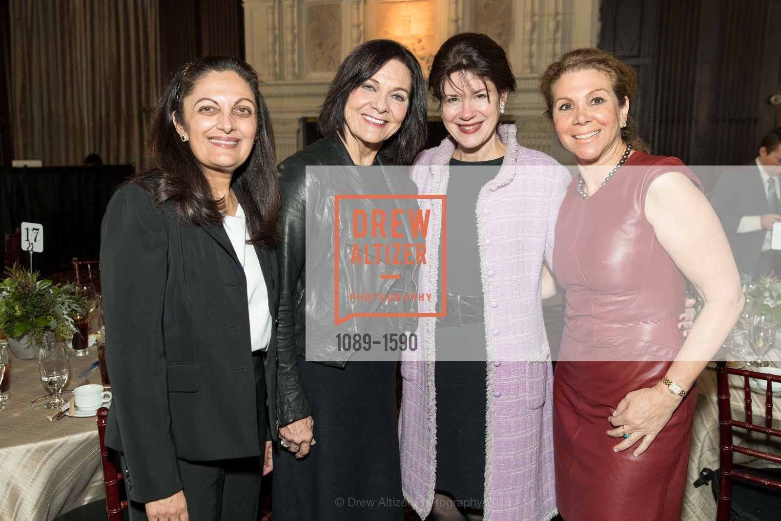 Yasmin Singh, Pamela Culp, Elaine Mellis, Debra Leylegian, BAY SCHOLARS Thanksgiving Luncheon, Merchant's Exchange Building, Julia Morgan Ballroom. 465 California St, November 18th, 2016, Photo #1089-1590 Yasmin Singh, Pamela Culp, Elaine Mellis, Debra Leylegian, Photo #1089-1590