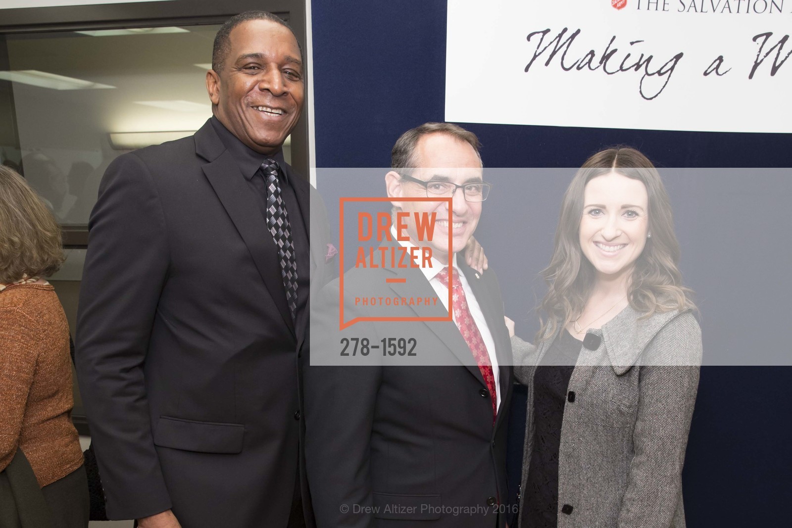 Merlin Owens, John McKnight, Kiersten Moore, The Salvation Army's 13th Annual Holiday Luncheon, Salvation Army KROC center. 240 Turk St., San Francisco, CA 94102, November 17th, 2016, Photo #278-1592 Merlin Owens, John McKnight, Kiersten Moore, Photo #278-1592