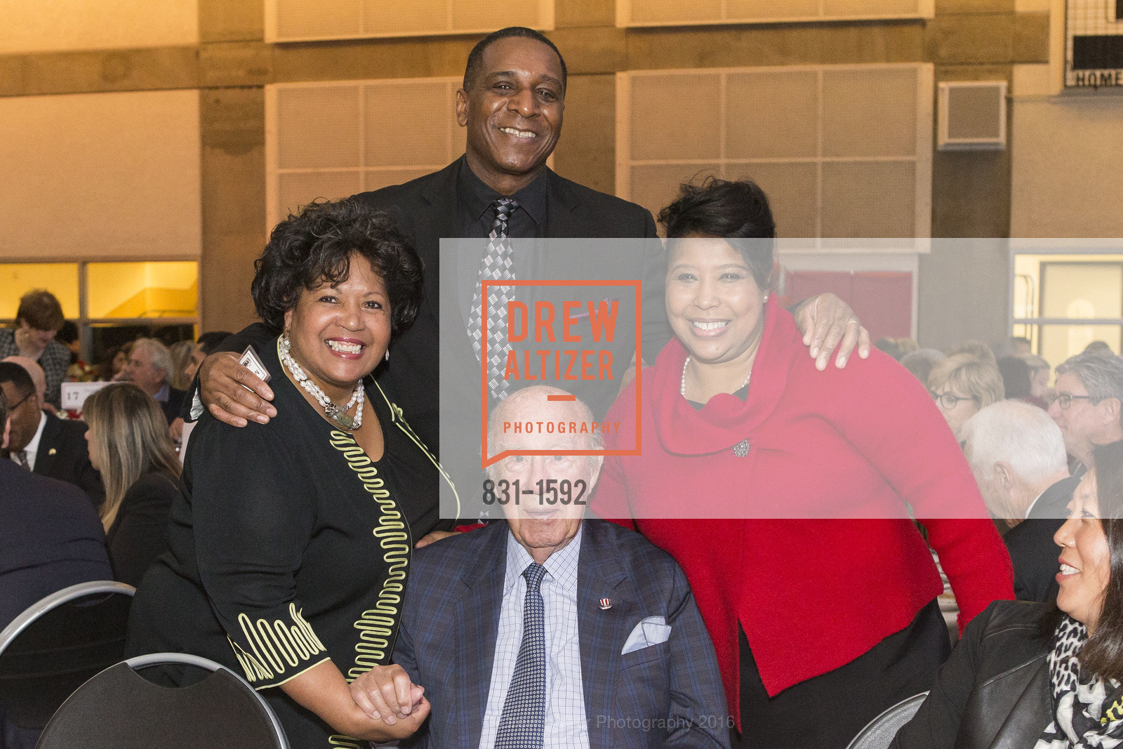 Reena Evers-Everette, Merlin Owens, George Shultz, Lee Ann Butler Owens, The Salvation Army's 13th Annual Holiday Luncheon, Salvation Army KROC center. 240 Turk St., San Francisco, CA 94102, November 17th, 2016, Photo #831-1592 Reena Evers-Everette, Merlin Owens, George Shultz, Lee Ann Butler Owens, Photo #831-1592