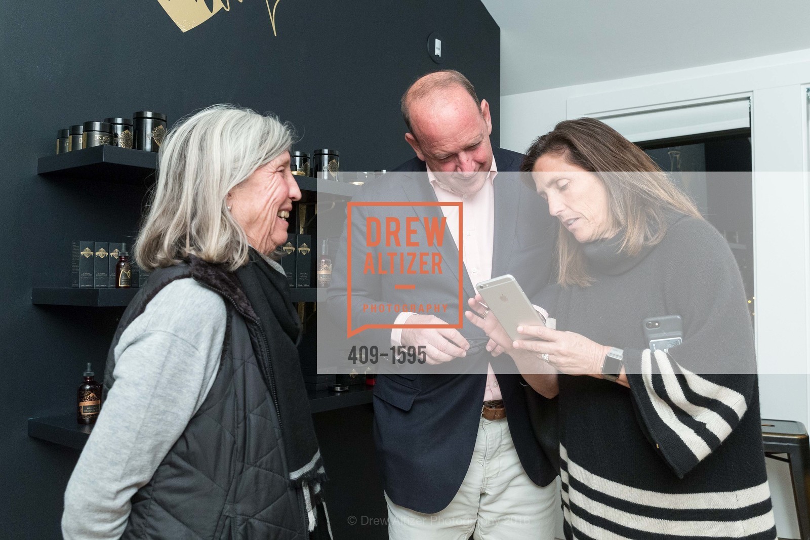 Mimi Mindel, James Rosenfield, Laura Reinertsen, International Orange Opening, Marin Country Mart. 2421 Larkspur Landing Circle, November 17th, 2016, Photo #409-1595 Mimi Mindel, James Rosenfield, Laura Reinertsen, Photo #409-1595