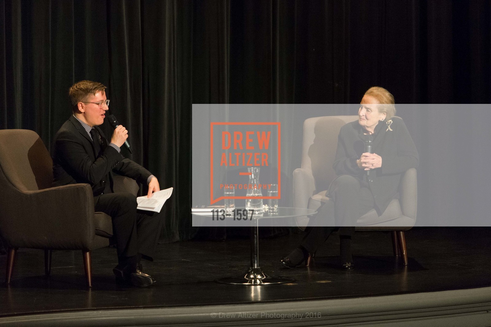 Tom DeCaigny, Madeleine Albright, A Conversation with Madeleine Albright at the Legion of Honor, Legion of Honor. 2525 Van Ness St, November 16th, 2016, Photo #113-1597 Tom DeCaigny, Madeleine Albright, Photo #113-1597