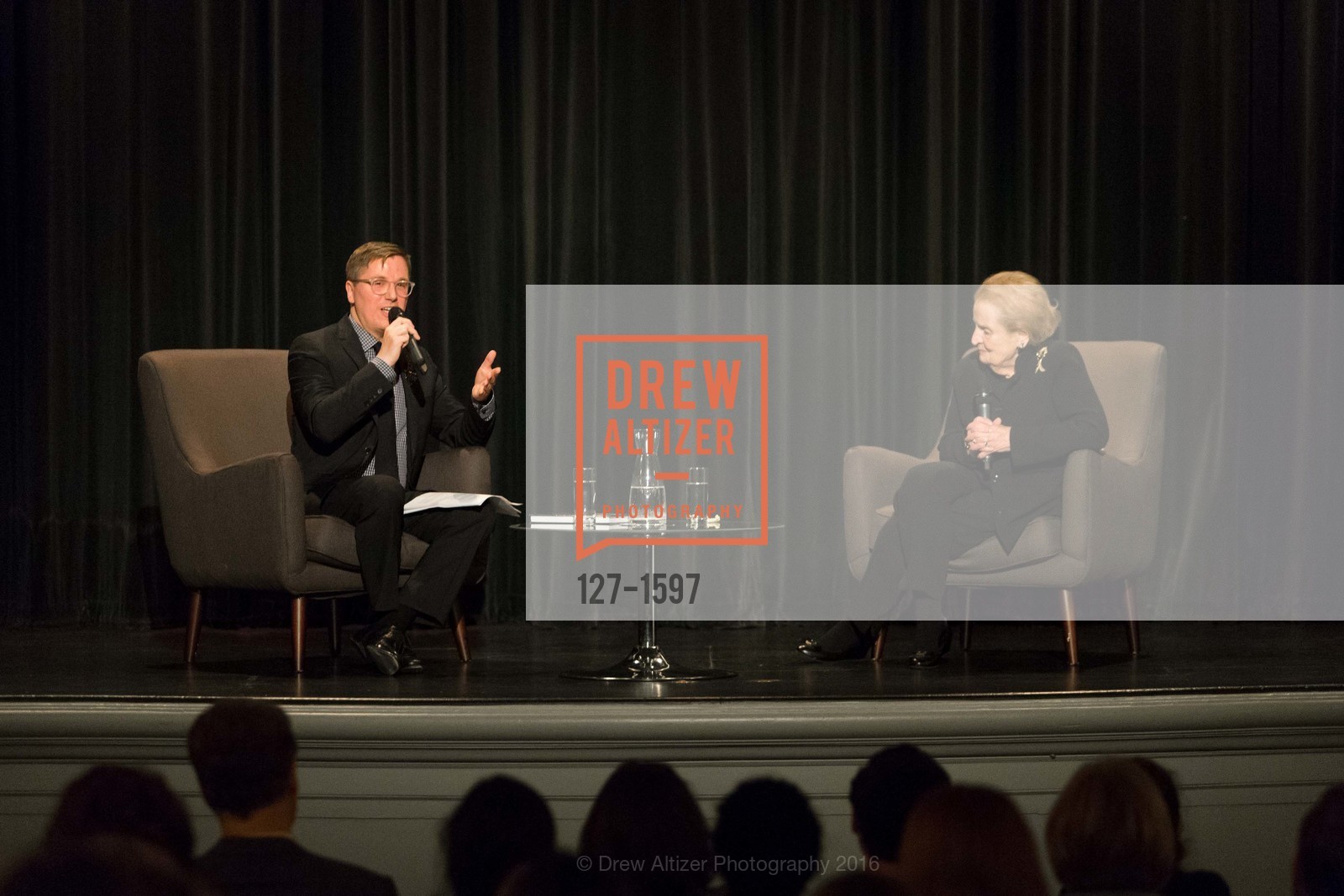 Tom DeCaigny, Madeleine Albright, A Conversation with Madeleine Albright at the Legion of Honor, Legion of Honor. 2525 Van Ness St, November 16th, 2016, Photo #127-1597 Tom DeCaigny, Madeleine Albright, Photo #127-1597