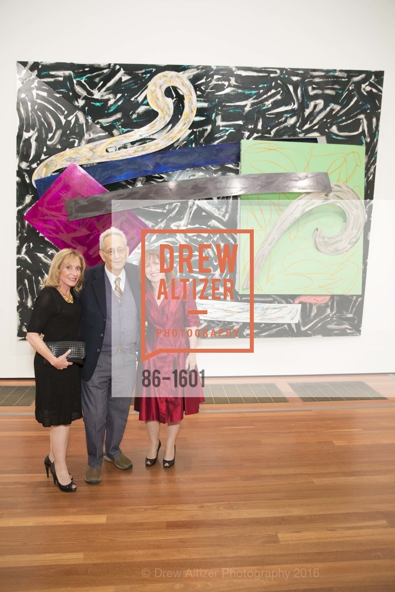 Ayn Grinstein, Frank Stella, Ellen Grinstein, Dinner with Frank Stella at the de Young, de Young Museum. 2525 Van Ness St, November 16th, 2016, Photo #86-1601 Ayn Grinstein, Frank Stella, Ellen Grinstein, Photo #86-1601