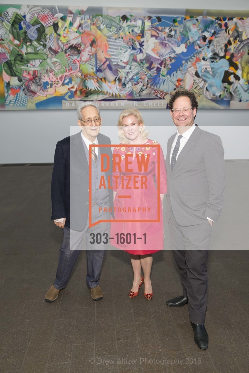 Frank Stella, Dede Wilsey, Adam Weinberg, Dinner with Frank Stella at the de Young, de Young Museum. 2525 Van Ness St, November 16th, 2016, Photo #303-1601-1 Frank Stella, Dede Wilsey, Adam Weinberg, Photo #303-1601-1