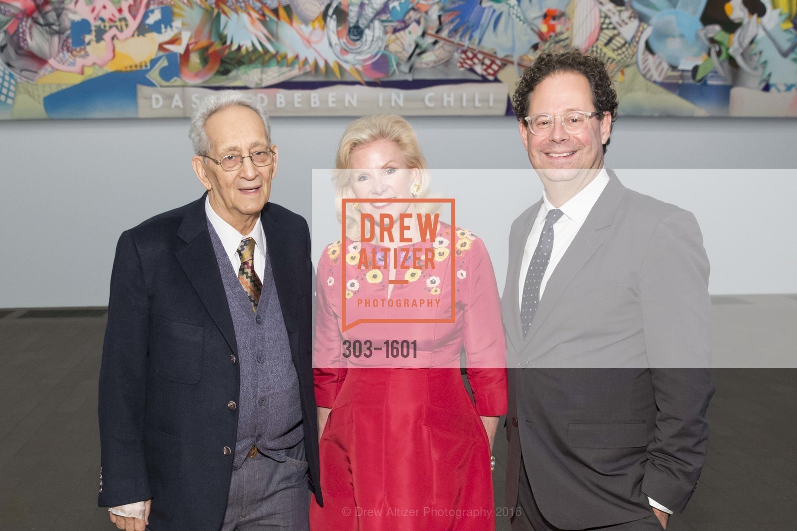 Frank Stella, Dede Wilsey, Adam Weinberg, Dinner with Frank Stella at the de Young, de Young Museum. 2525 Van Ness St, November 16th, 2016, Photo #303-1601 Frank Stella, Dede Wilsey, Adam Weinberg, Photo #303-1601