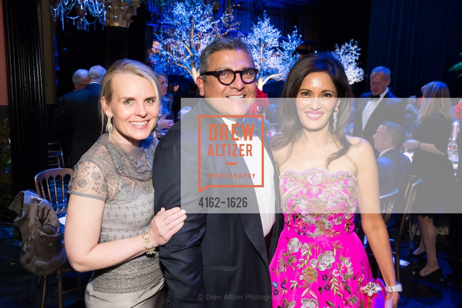 Jane Mudge, Riccardo Benavides, Komal Shah, SF Opera's An Evening on the Stage honoring Franklin P. ("Pitch") Johnson, Jr., War Memorial Opera House. 301 Van Ness Avenue, San Francisco, CA 94102, December 5th, 2016, Photo #4162-1626 Jane Mudge, Riccardo Benavides, Komal Shah, Photo #4162-1626