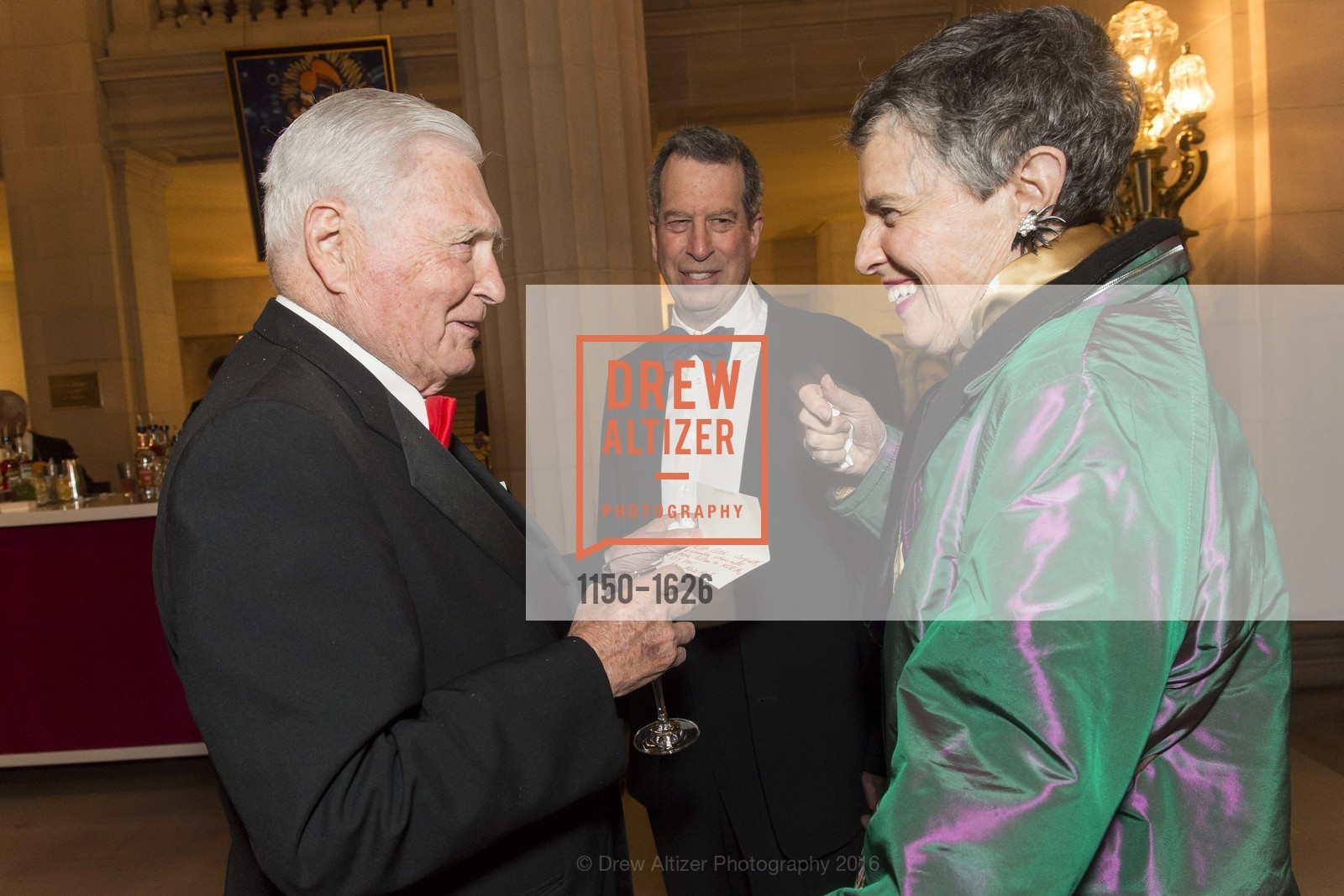 Pitch Johnson, Bill Russell-Shapiro, Alice Russell-Shapiro, SF Opera's An Evening on the Stage honoring Franklin P. ("Pitch") Johnson, Jr., War Memorial Opera House. 301 Van Ness Avenue, San Francisco, CA 94102, December 5th, 2016, Photo #1150-1626 Pitch Johnson, Bill Russell-Shapiro, Alice Russell-Shapiro, Photo #1150-1626