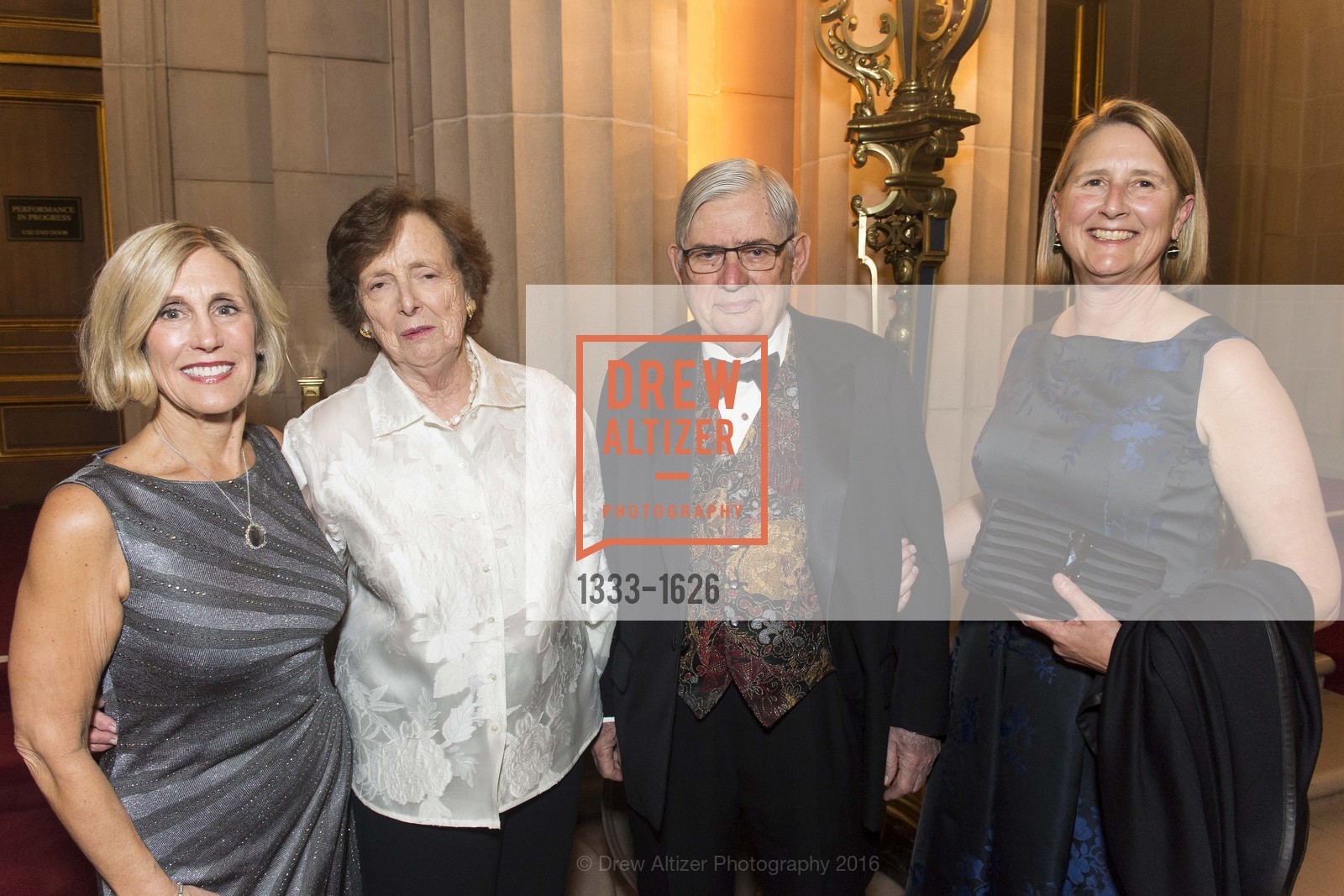 Kathy Huber, Ann Paras, Jim Paras, Priscilla Geeslin, SF Opera's An Evening on the Stage honoring Franklin P. ("Pitch") Johnson, Jr., War Memorial Opera House. 301 Van Ness Avenue, San Francisco, CA 94102, December 5th, 2016, Photo #1333-1626 Kathy Huber, Ann Paras, Jim Paras, Priscilla Geeslin, Photo #1333-1626