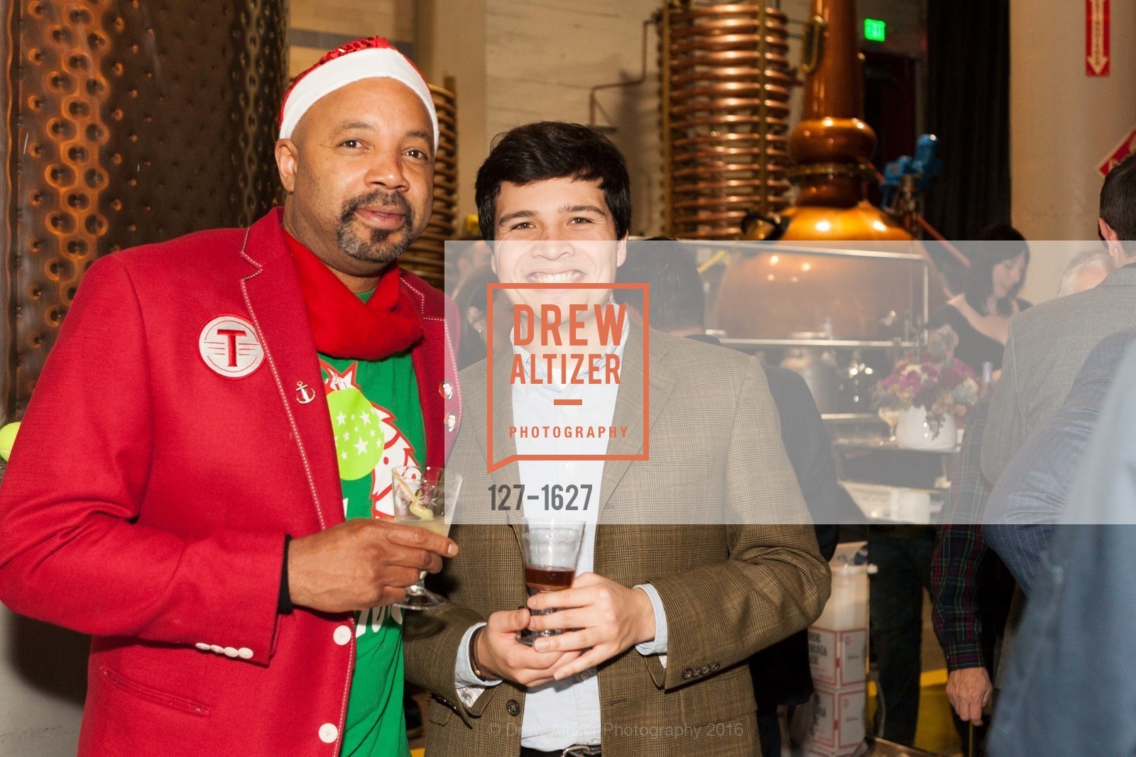 Davit Evans, Tristan Leder, Anchor Distillery's 20 Years of Juniper Gin, 1705 Mariposa Street. 1705 Mariposa Street, December 5th, 2016, Photo #127-1627 Davit Evans, Tristan Leder, Photo #127-1627