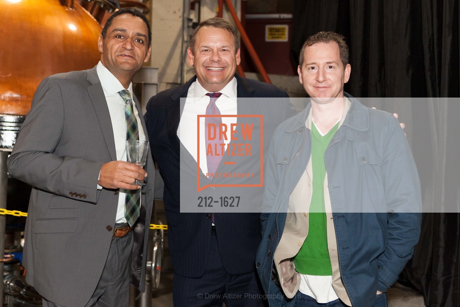 Gregory Fitch, Scott Hite, Andrew Freeman, Anchor Distillery's 20 Years of Juniper Gin, 1705 Mariposa Street. 1705 Mariposa Street, December 5th, 2016, Photo #212-1627 Gregory Fitch, Scott Hite, Andrew Freeman, Photo #212-1627