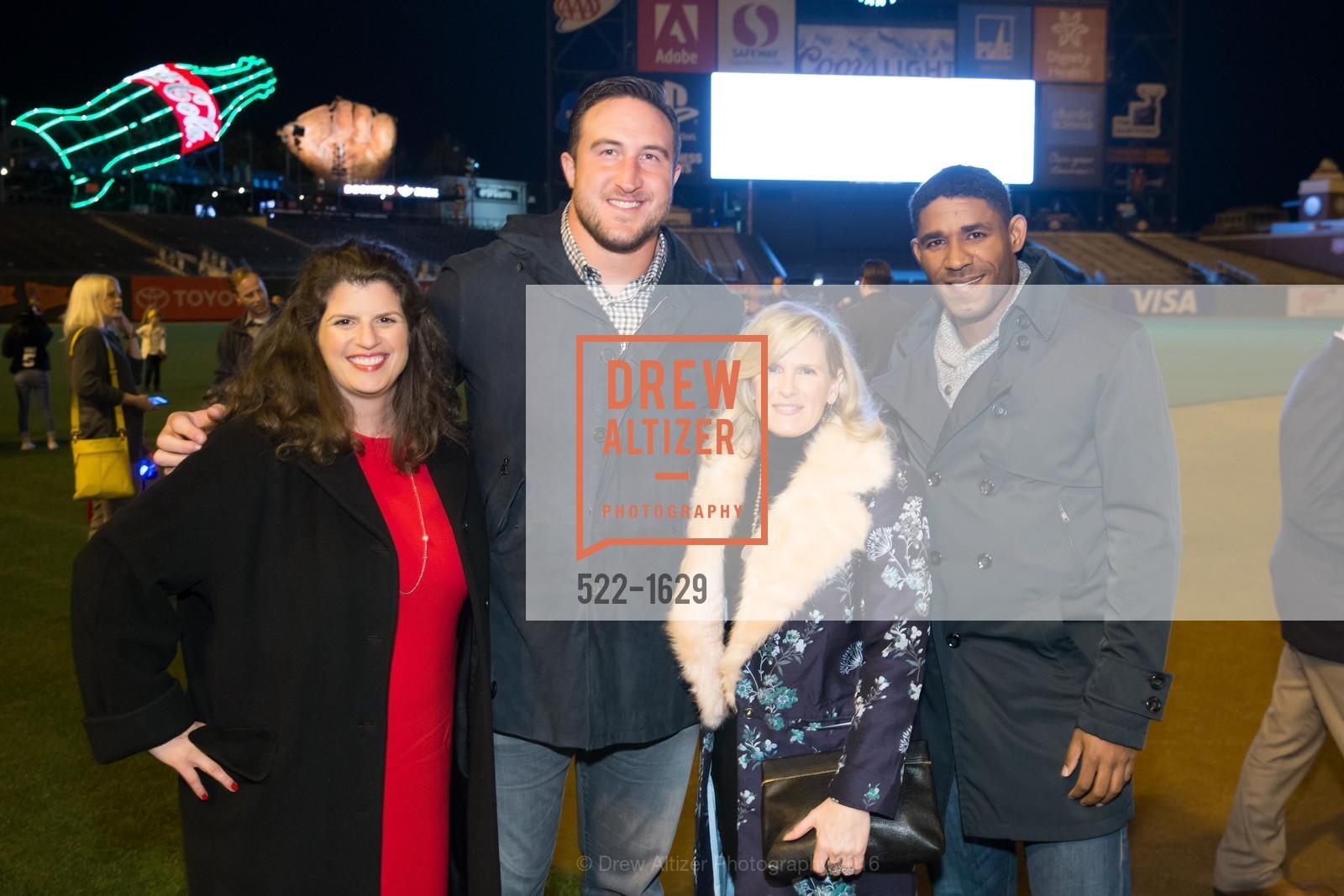 Amy Wender-Hoch, Joe Staley, Marie Hurabiell, Khari Stephenson, Wender Weis Foundation for Children’s Holiday Heroes 2016, AT&T Park. 2525 Van Ness St, December 5th, 2016, Photo #522-1629 Amy Wender-Hoch, Joe Staley, Marie Hurabiell, Khari Stephenson, Photo #522-1629