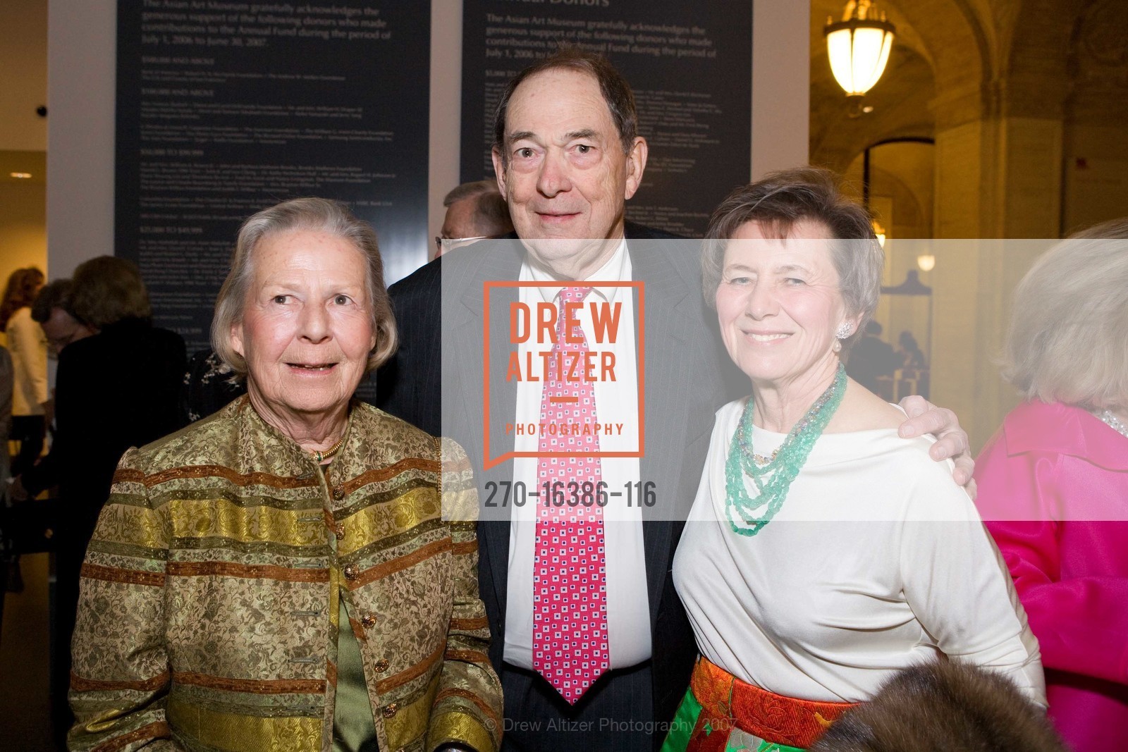 Joan Danforth, Dick Griffith, Sally Griffith, Asian Art Museum Black Tie Gala Honoring Outgoing Director Emily J. Sano, Asian Art Museum. 200 Larkin St, San Francisco, CA 94102, November 17th, 2007, Photo #270-16386-116 Joan Danforth, Dick Griffith, Sally Griffith, Photo #270-16386-116