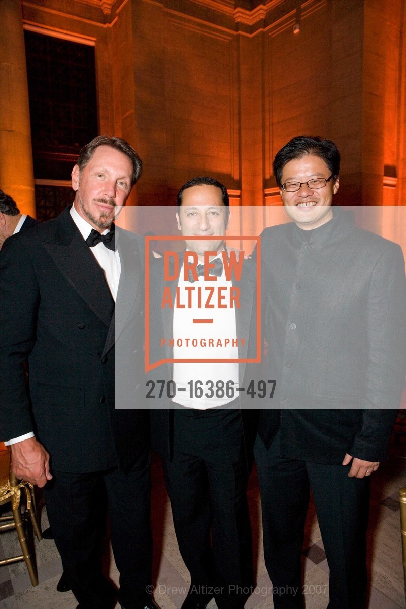 Larry Ellison, Zod Nazim, Jerry Yang, Asian Art Museum Black Tie Gala Honoring Outgoing Director Emily J. Sano, Asian Art Museum. 200 Larkin St, San Francisco, CA 94102, November 17th, 2007, Photo #270-16386-497 Larry Ellison, Zod Nazim, Jerry Yang, Photo #270-16386-497