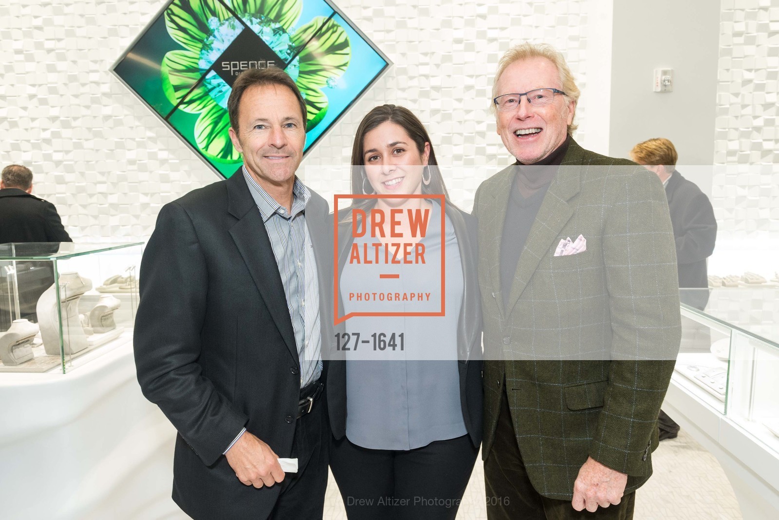 Tim Bussey, Rhea Hernandez, Marshall Burgamy, Spence Diamonds Launch, Spence Diamonds. 333 Santana Row #1035, December 7th, 2016, Photo #127-1641 Tim Bussey, Rhea Hernandez, Marshall Burgamy, Photo #127-1641