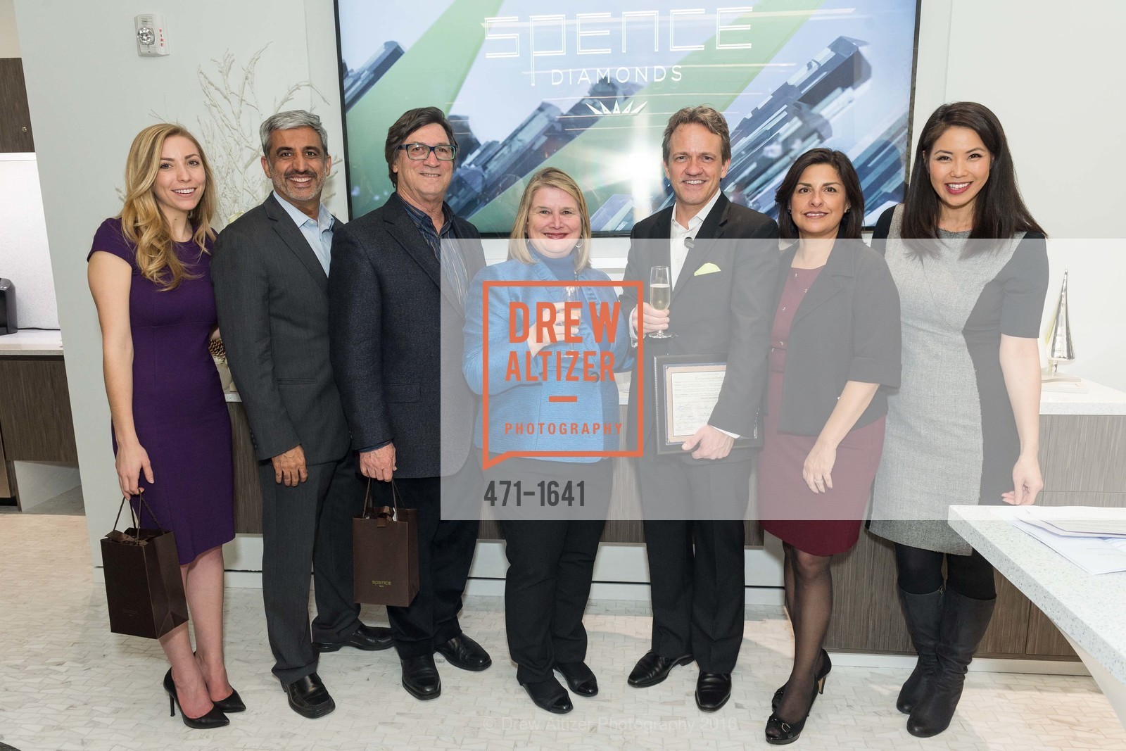 Jennifer Riland, Mohammed Chaudhry, Rob Steinberg, Rose Hererra, Eric Lindberg, Teresa Alvarado, Janelle Wang, Spence Diamonds Launch, Spence Diamonds. 333 Santana Row #1035, December 7th, 2016, Photo #471-1641 Jennifer Riland, Mohammed Chaudhry, Rob Steinberg, Rose Hererra, Eric Lindberg, Teresa Alvarado, Janelle Wang, Photo #471-1641
